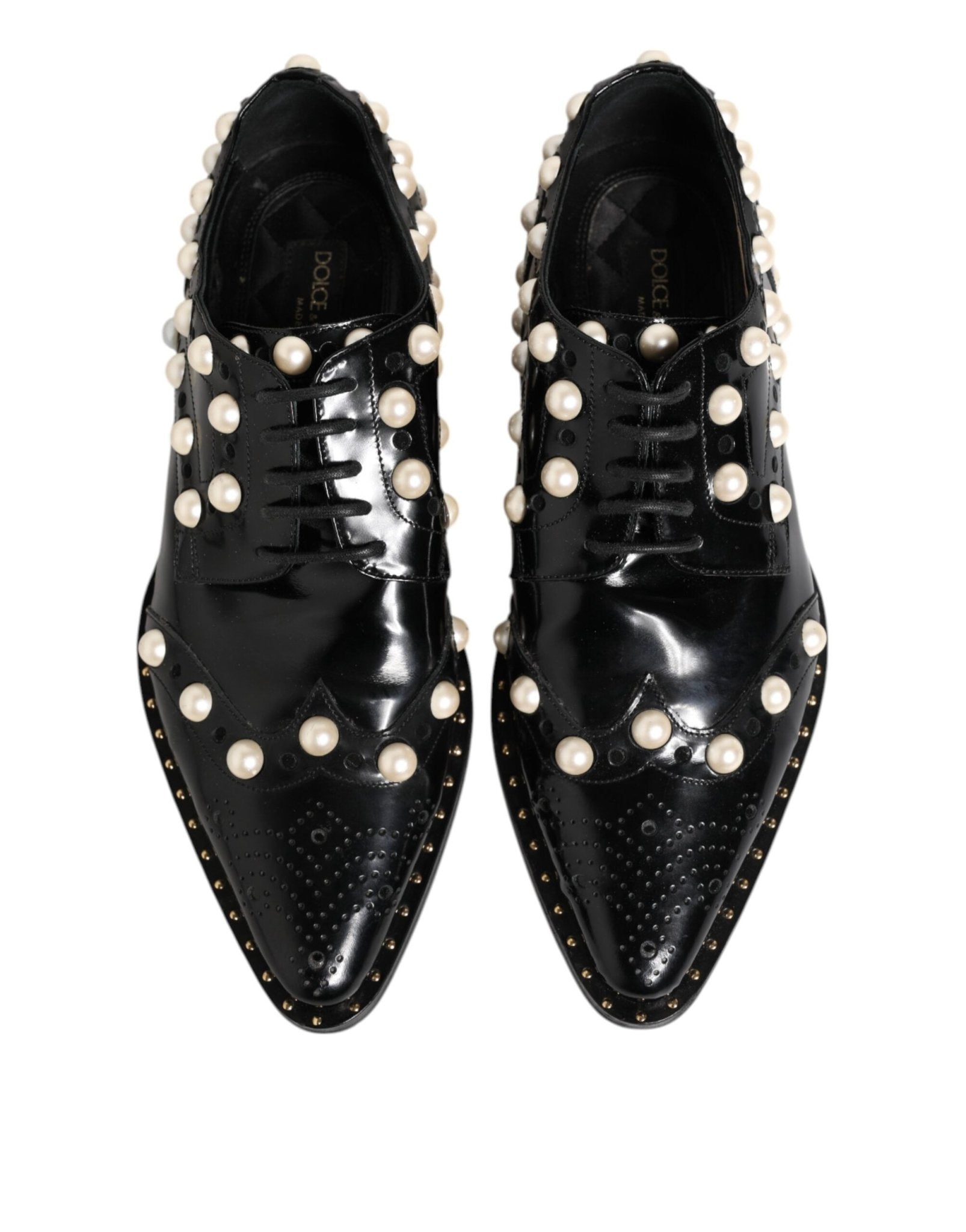 Dolce & Gabbana Black Leather Faux Pearl Dress Broque Shoes - RIMODA