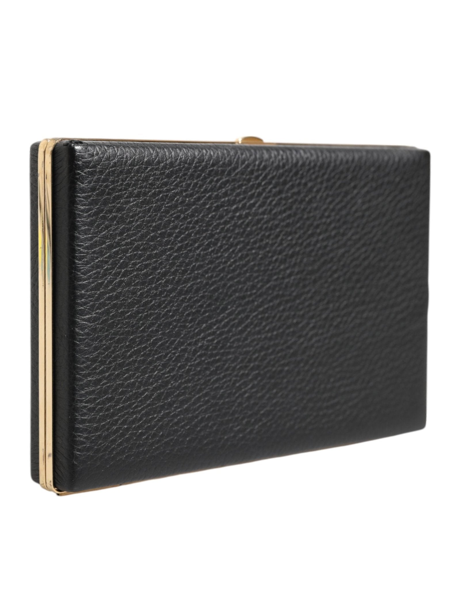 Dolce & Gabbana Black Leather Gold Frame Clutch Evening Party Purse Bag - RIMODA