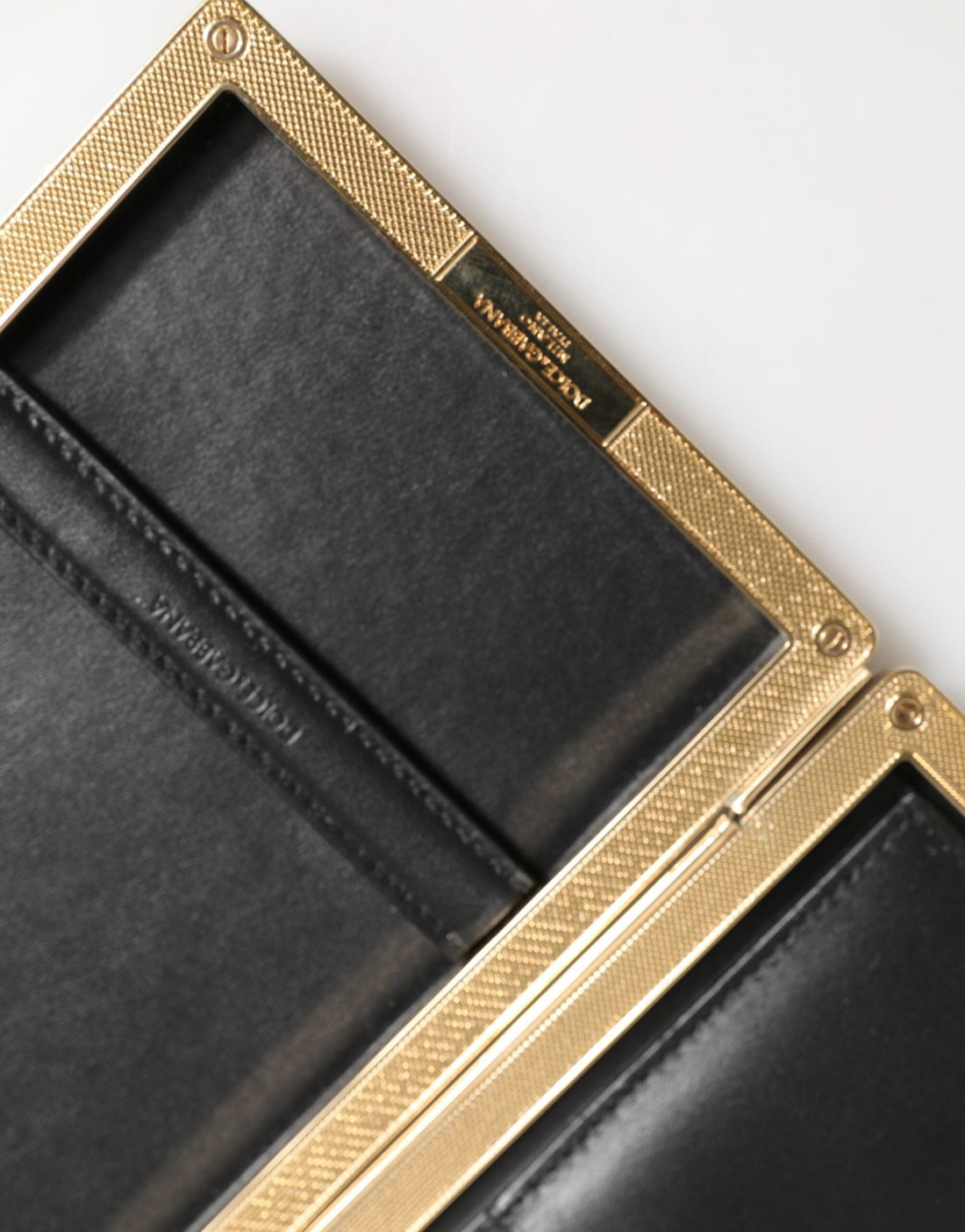 Dolce & Gabbana Black Leather Gold Frame Clutch Evening Party Purse Bag - RIMODA