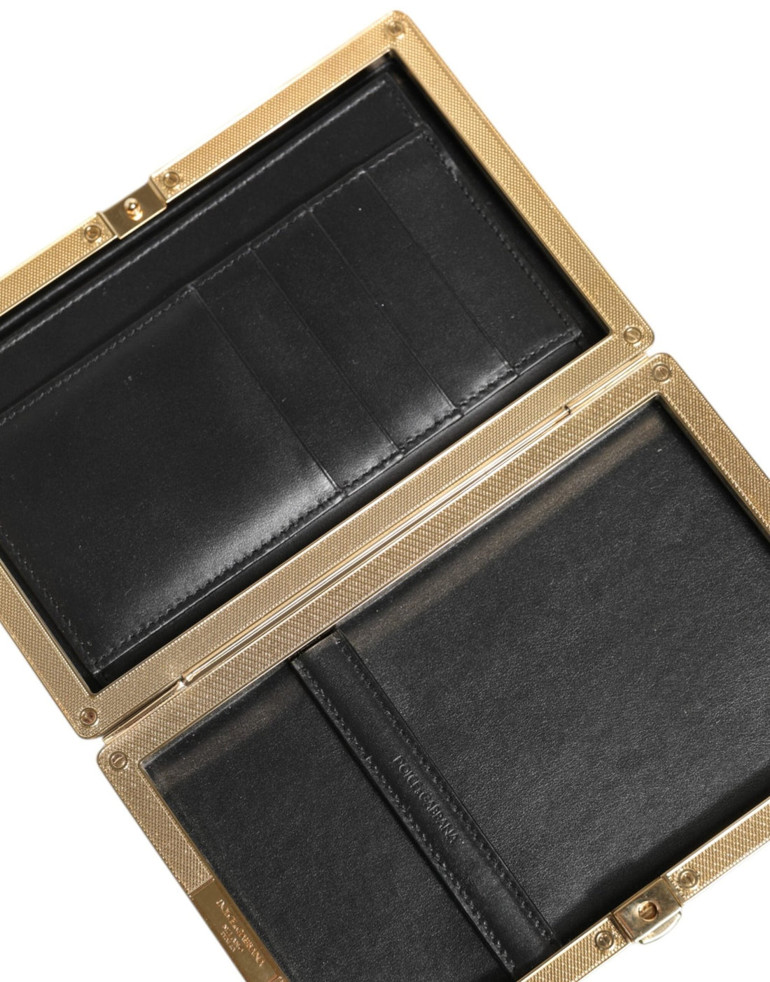Dolce & Gabbana Black Leather Gold Frame Clutch Evening Party Purse Bag - RIMODA