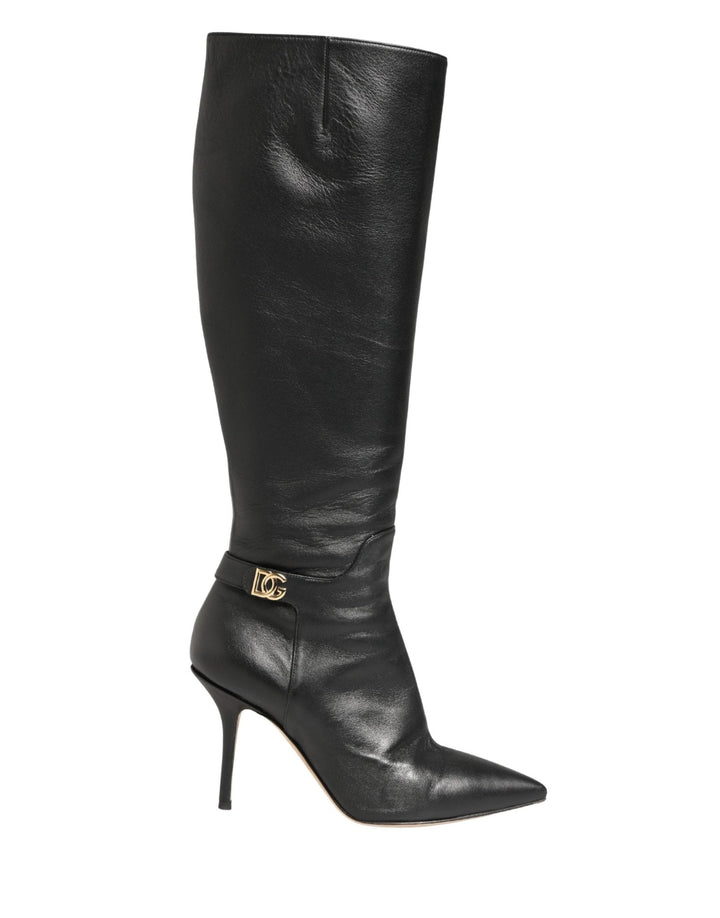 Dolce & Gabbana Black Leather Heels Knee High Boots Shoes - RIMODA