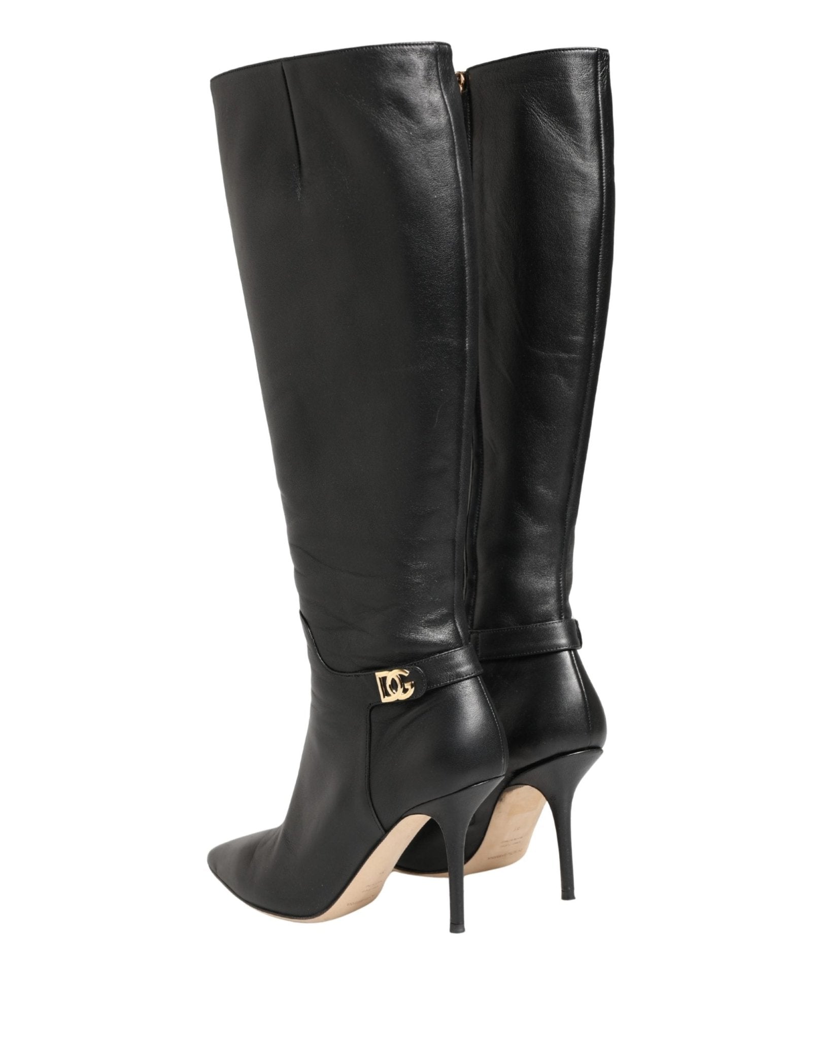 Dolce & Gabbana Black Leather Heels Knee High Boots Shoes - RIMODA