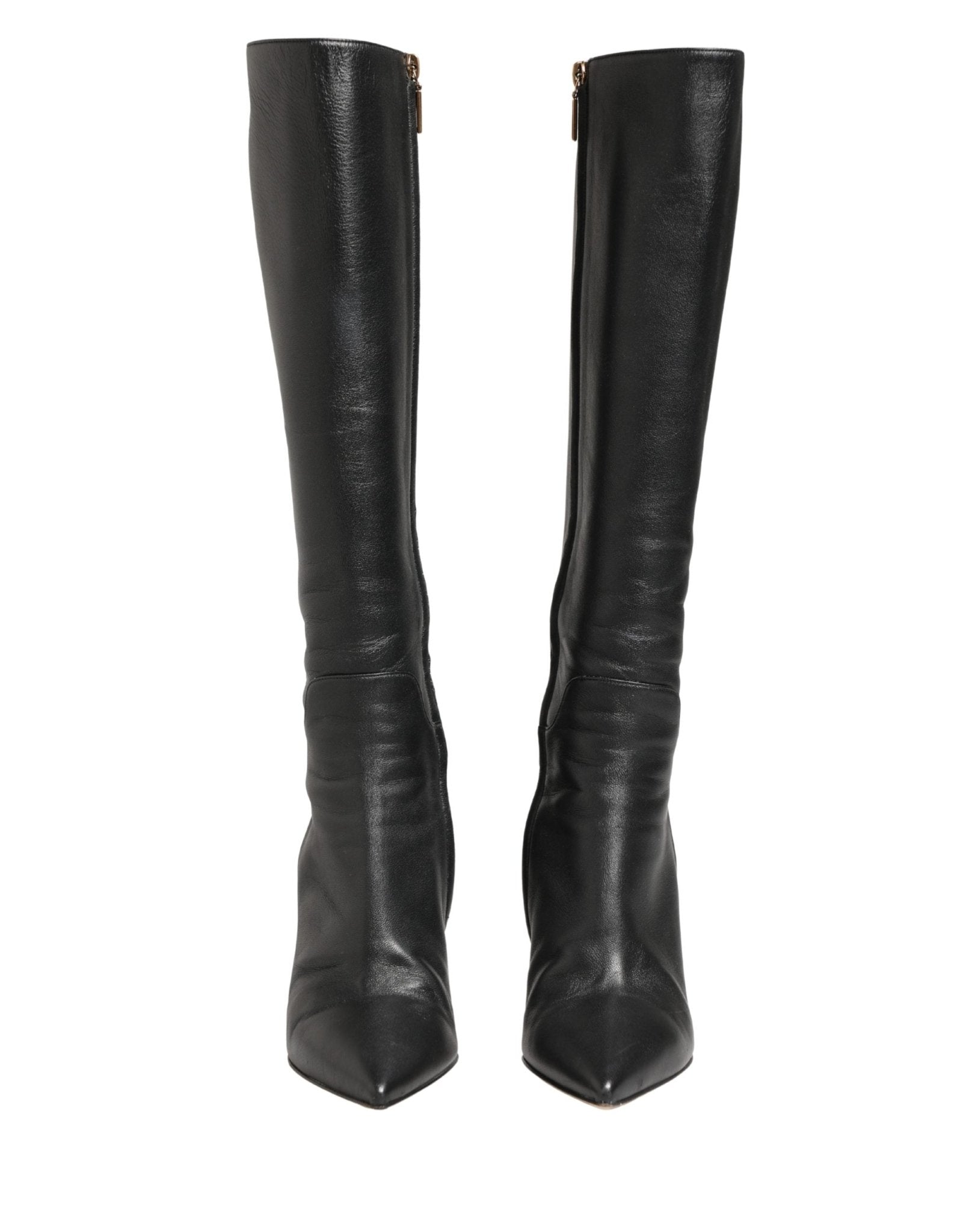 Dolce & Gabbana Black Leather Heels Knee High Boots Shoes - RIMODA