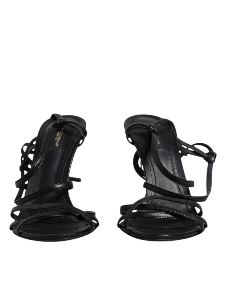 Dolce & Gabbana Black Leather High Heels Keira Sandals Shoes - RIMODA