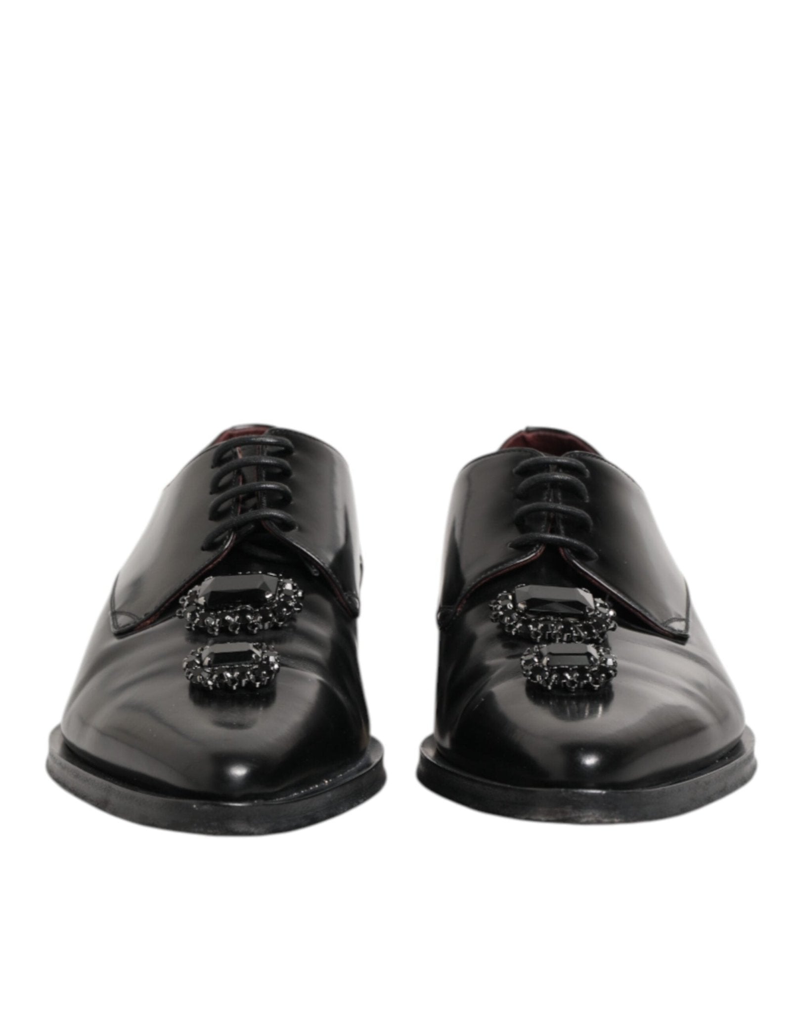 Dolce & Gabbana Black Leather Jeweled Crystals Derby Shoes - RIMODA