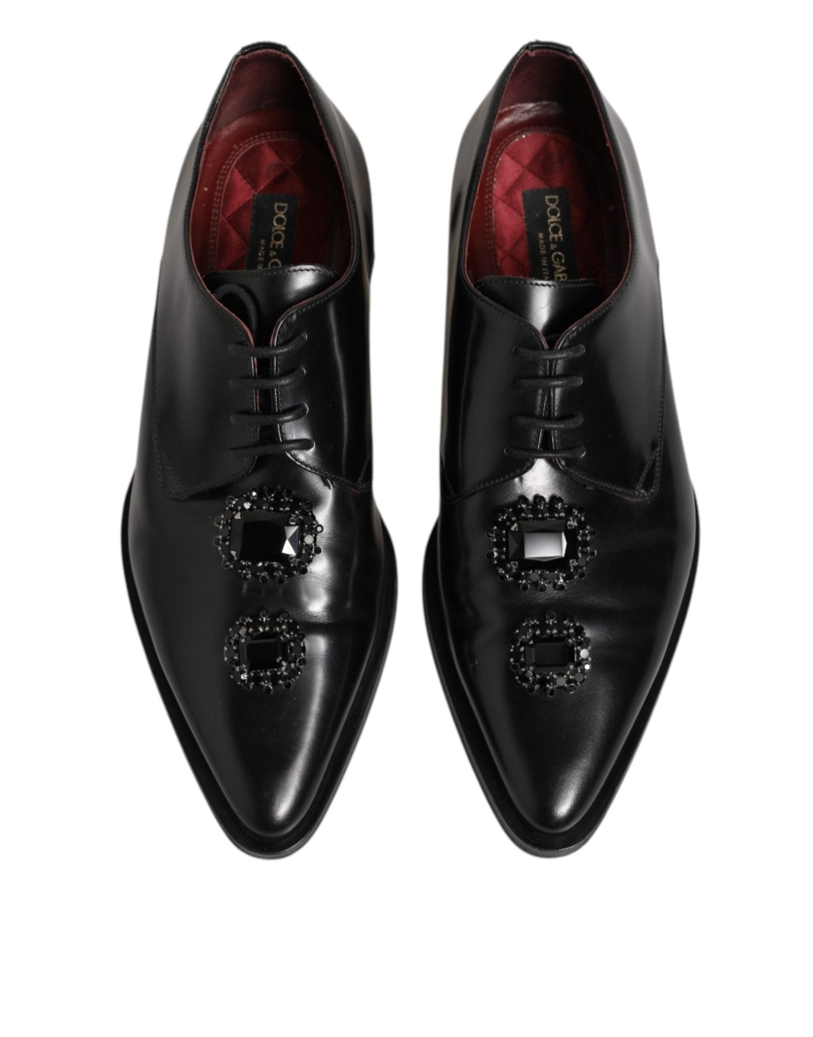 Dolce & Gabbana Black Leather Jeweled Crystals Derby Shoes - RIMODA