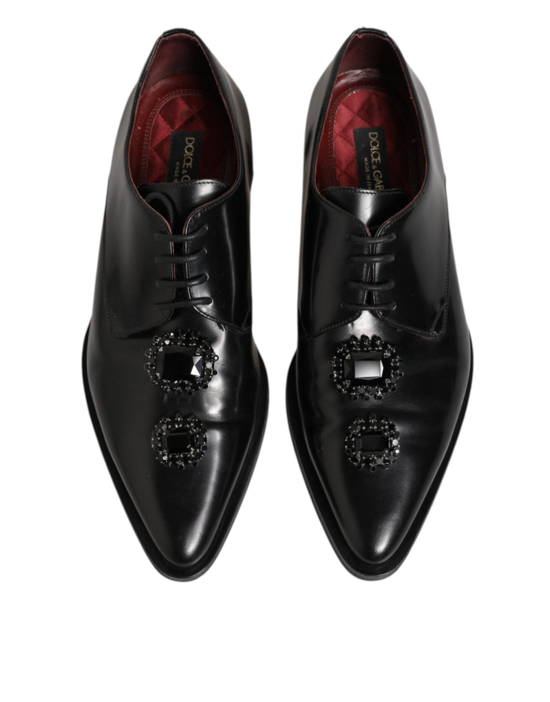 Dolce & Gabbana Black Leather Jeweled Crystals Derby Shoes - RIMODA