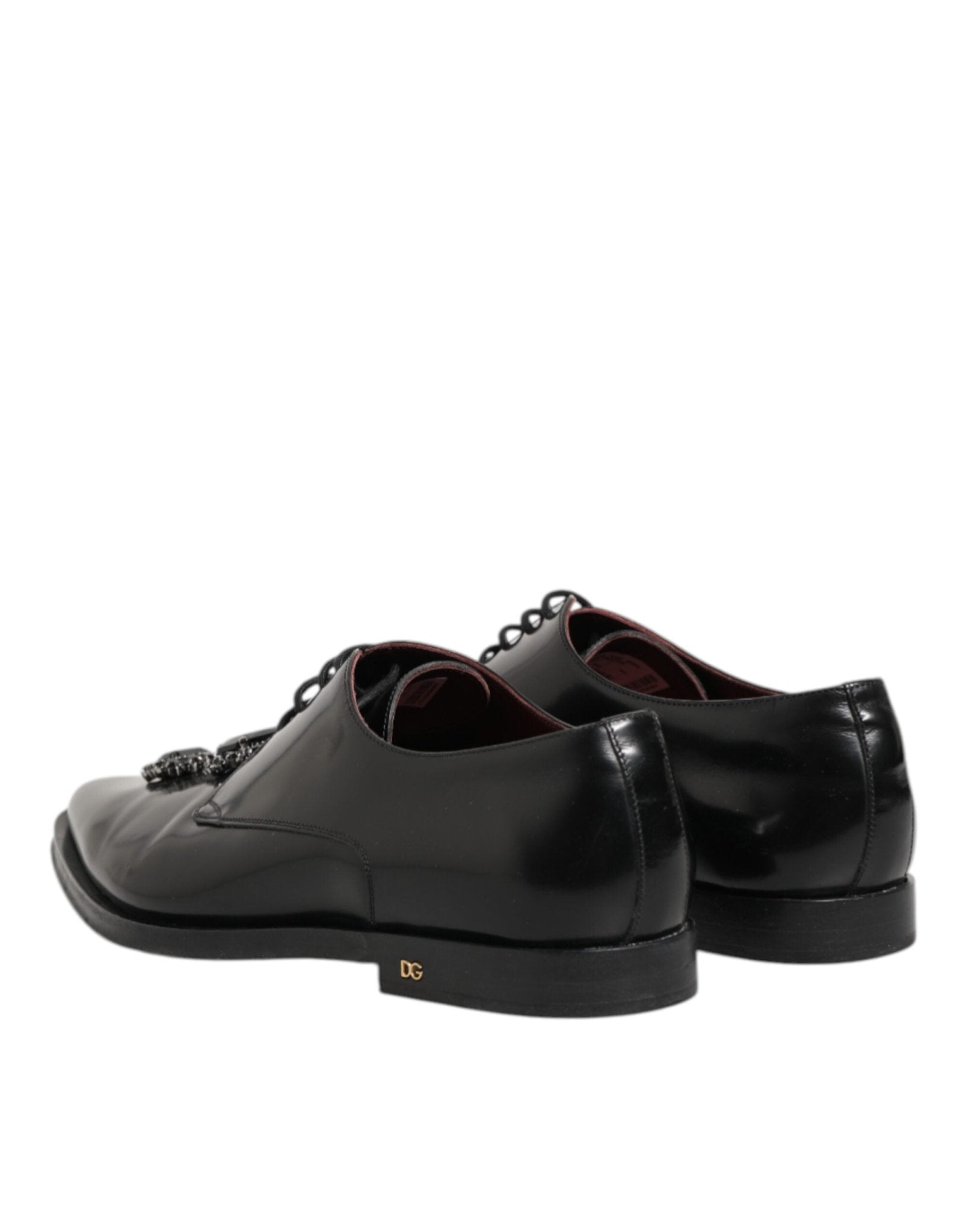 Dolce & Gabbana Black Leather Jeweled Crystals Derby Shoes - RIMODA