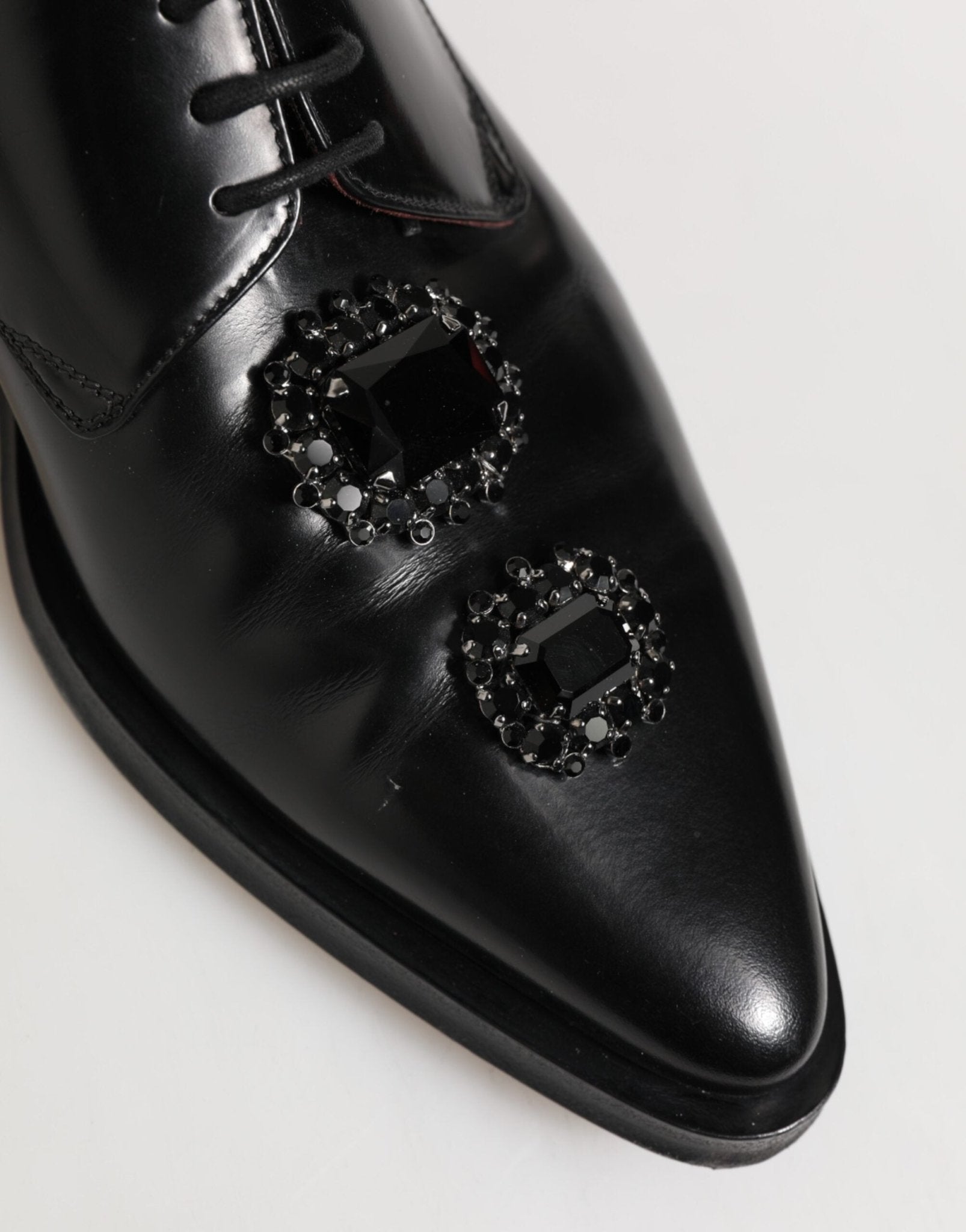 Dolce & Gabbana Black Leather Jeweled Crystals Derby Shoes - RIMODA