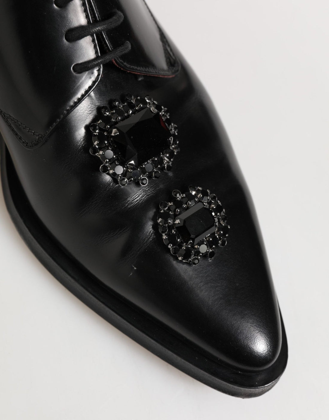 Dolce & Gabbana Black Leather Jeweled Crystals Derby Shoes - RIMODA