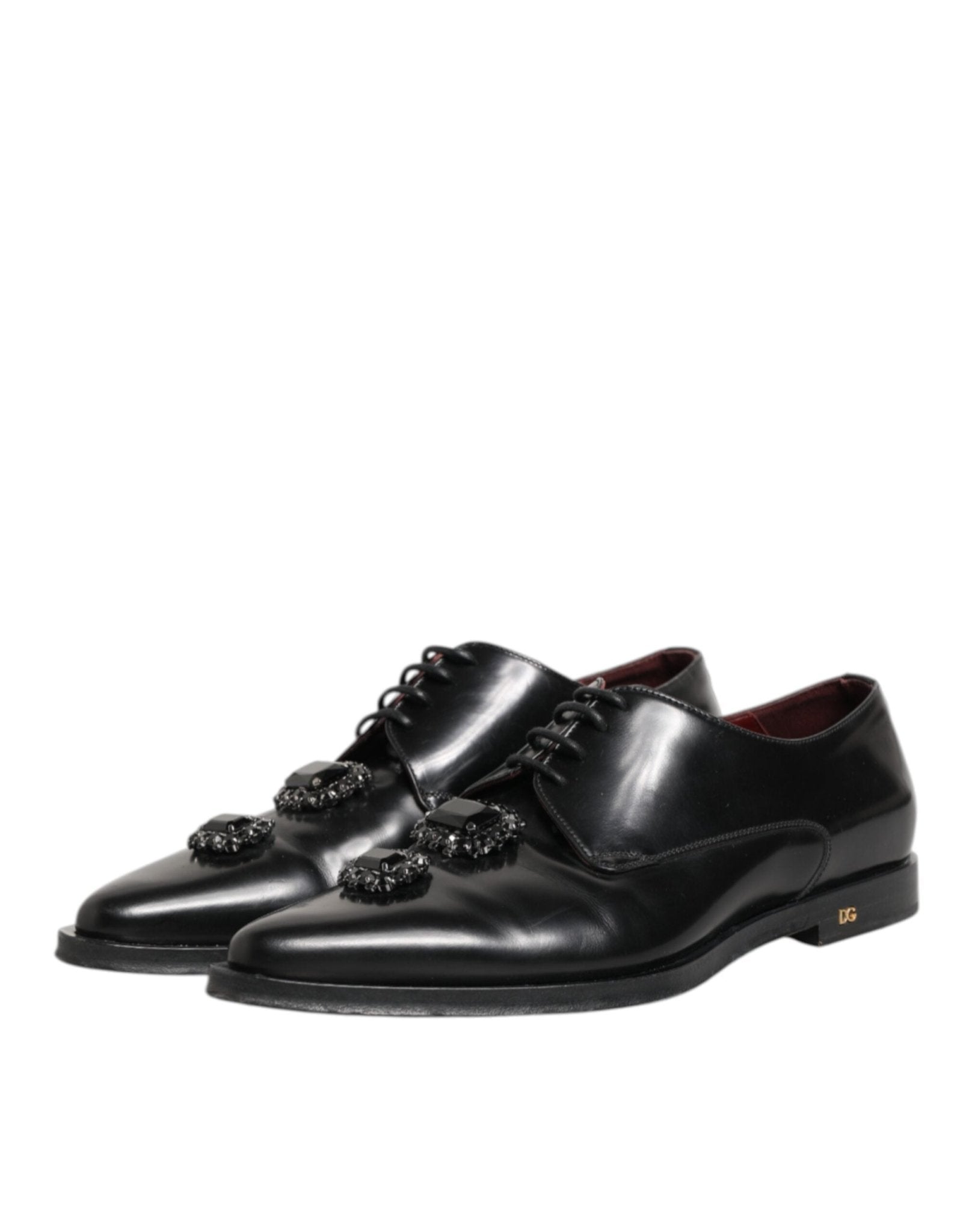 Dolce & Gabbana Black Leather Jeweled Crystals Derby Shoes - RIMODA