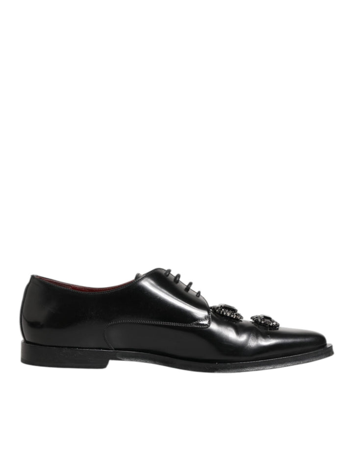 Dolce & Gabbana Black Leather Jeweled Crystals Derby Shoes - RIMODA