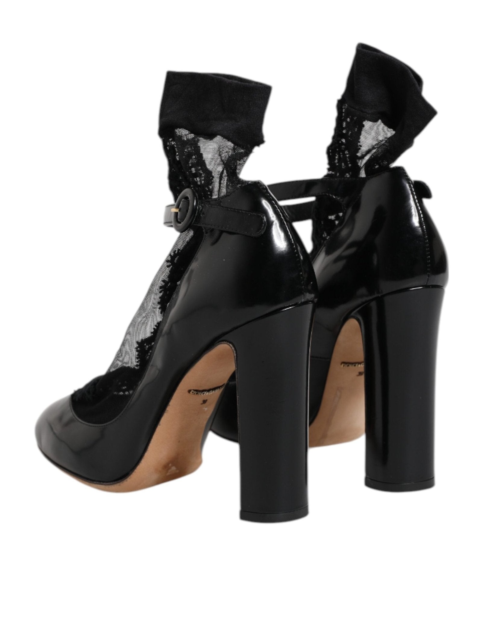 Dolce & Gabbana Black Leather Lace Socks Heels Pumps Shoes - RIMODA