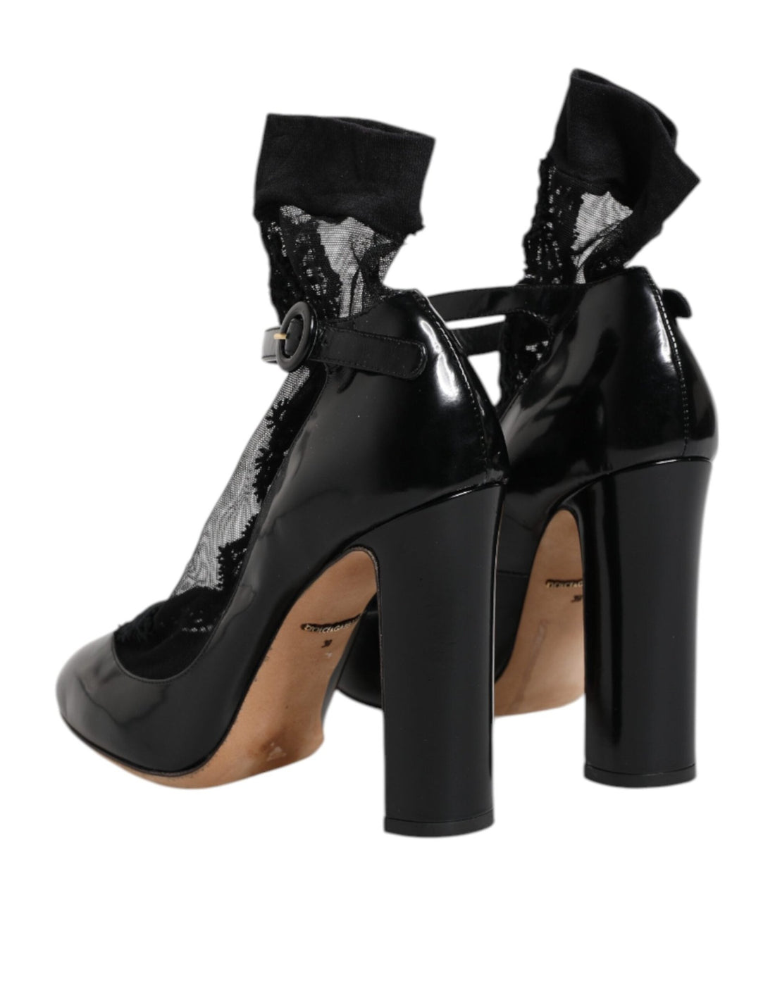 Dolce & Gabbana Black Leather Lace Socks Heels Pumps Shoes - RIMODA