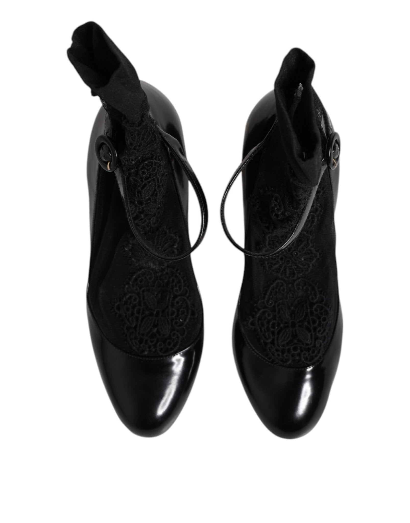 Dolce & Gabbana Black Leather Lace Socks Heels Pumps Shoes - RIMODA