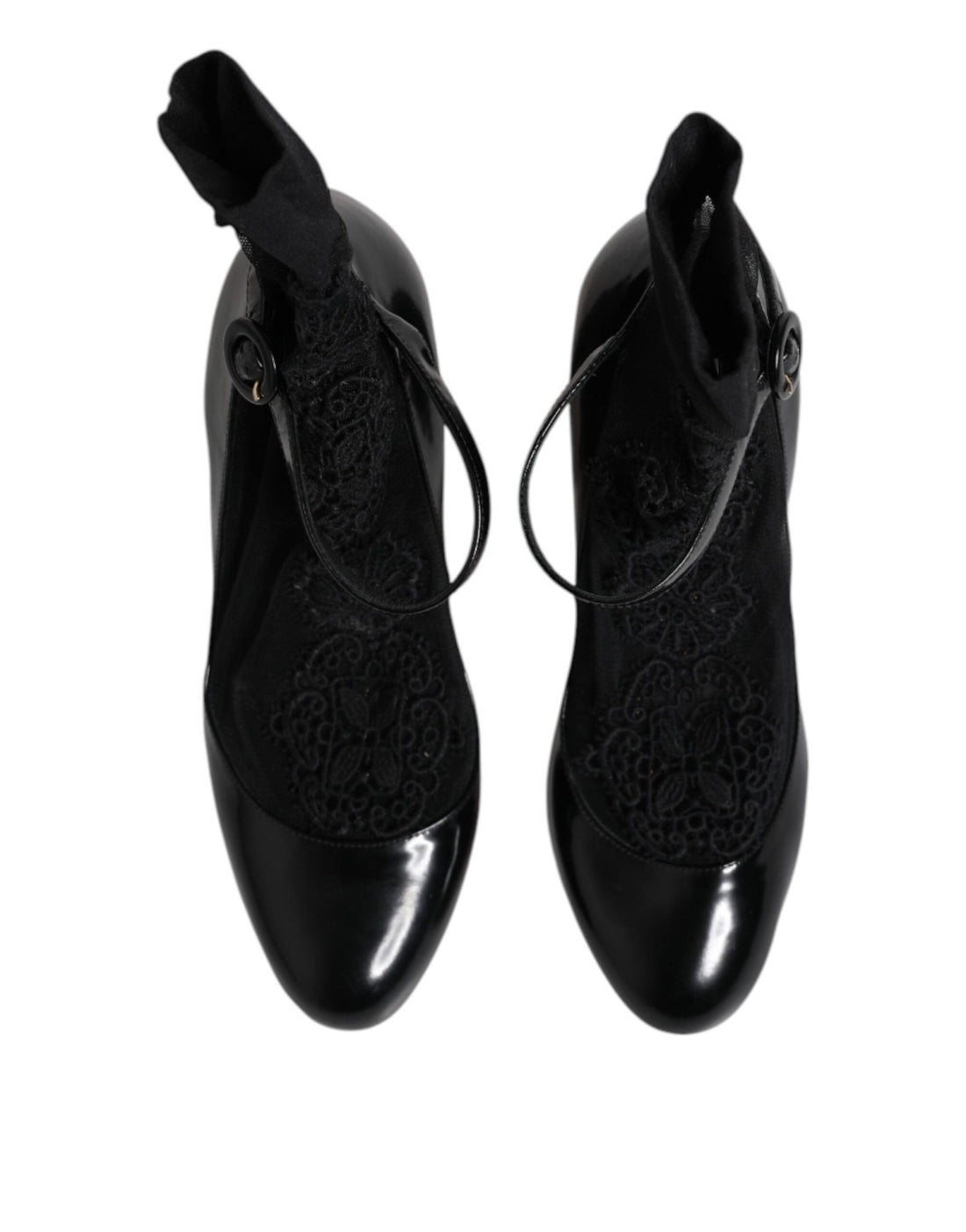 Dolce & Gabbana Black Leather Lace Socks Heels Pumps Shoes - RIMODA