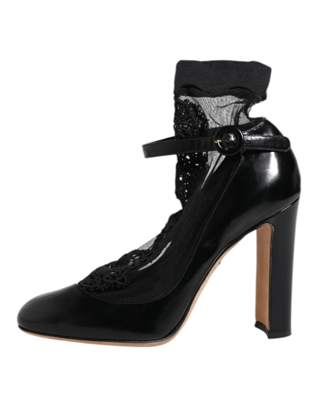 Dolce & Gabbana Black Leather Lace Socks Heels Pumps Shoes - RIMODA