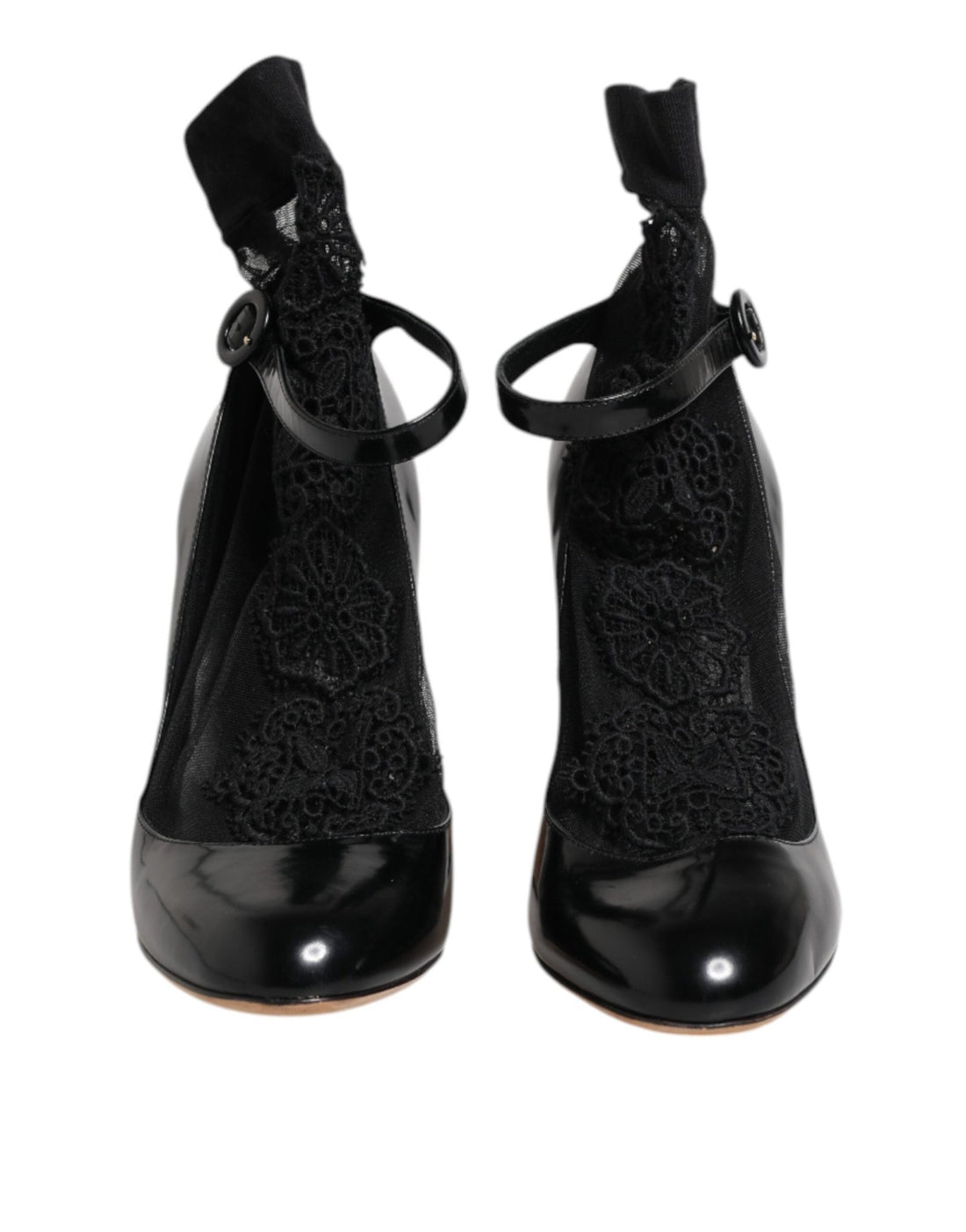 Dolce & Gabbana Black Leather Lace Socks Heels Pumps Shoes - RIMODA