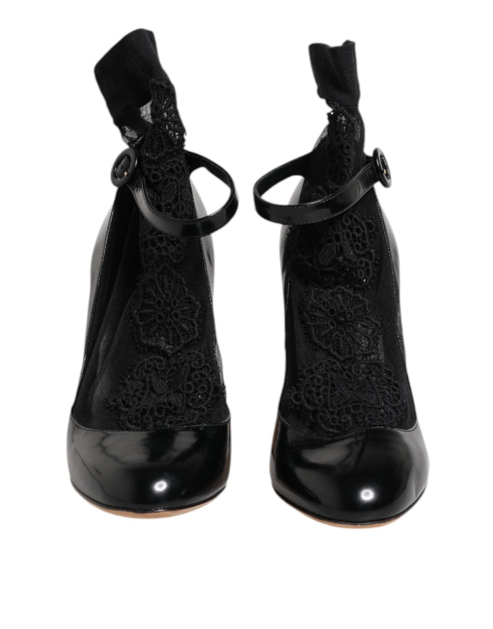 Dolce & Gabbana Black Leather Lace Socks Heels Pumps Shoes - RIMODA