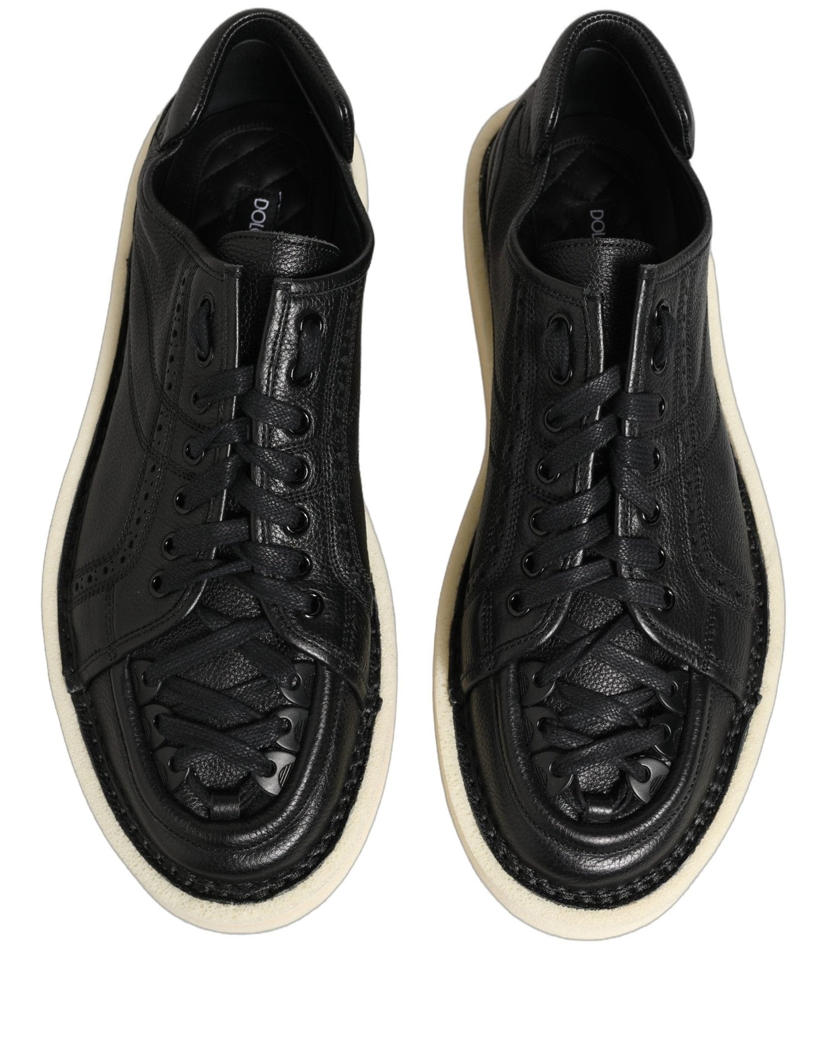 Dolce & Gabbana Black Leather Lace Up Low Top Sneakers Shoes - RIMODA