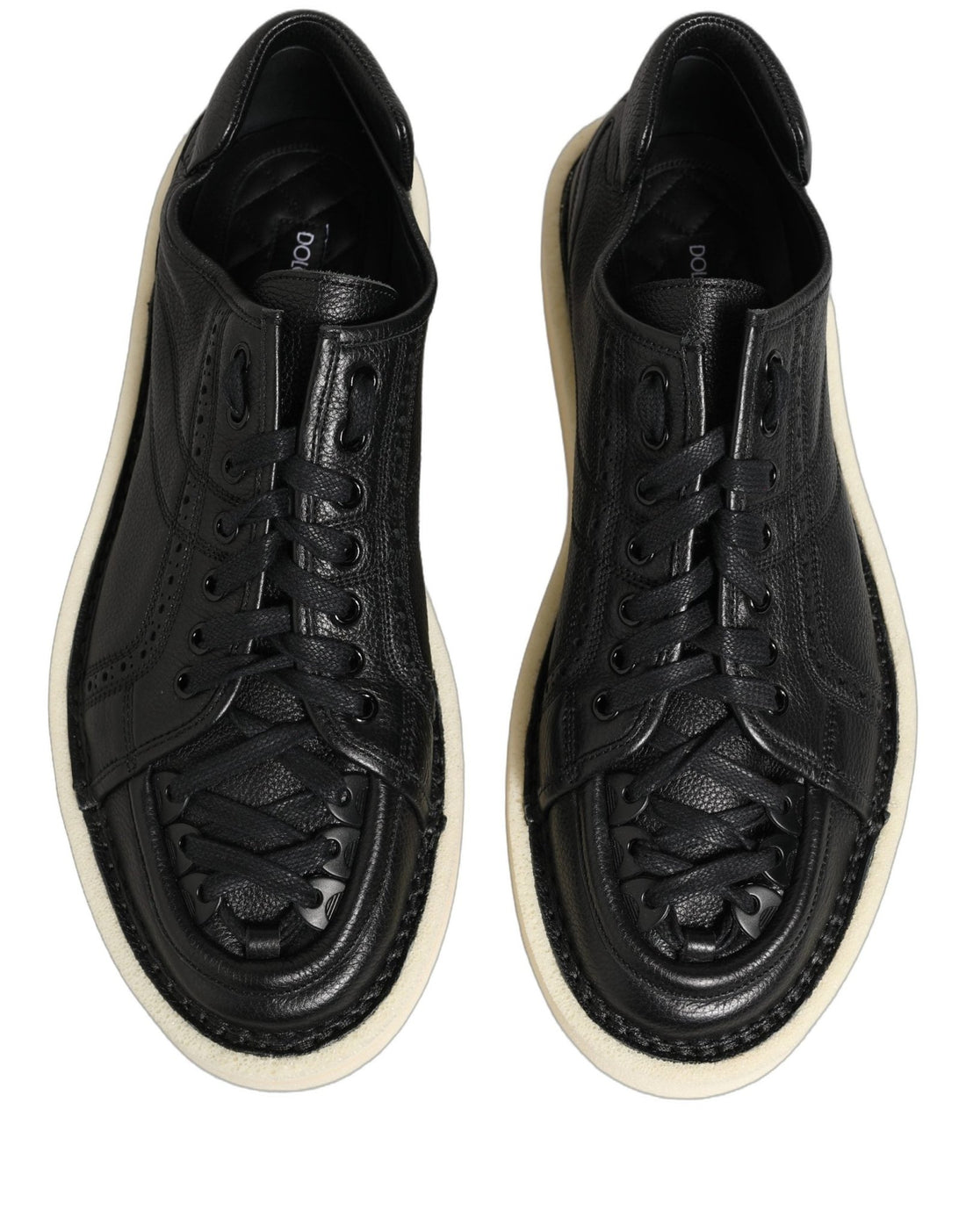 Dolce & Gabbana Black Leather Lace Up Low Top Sneakers Shoes - RIMODA