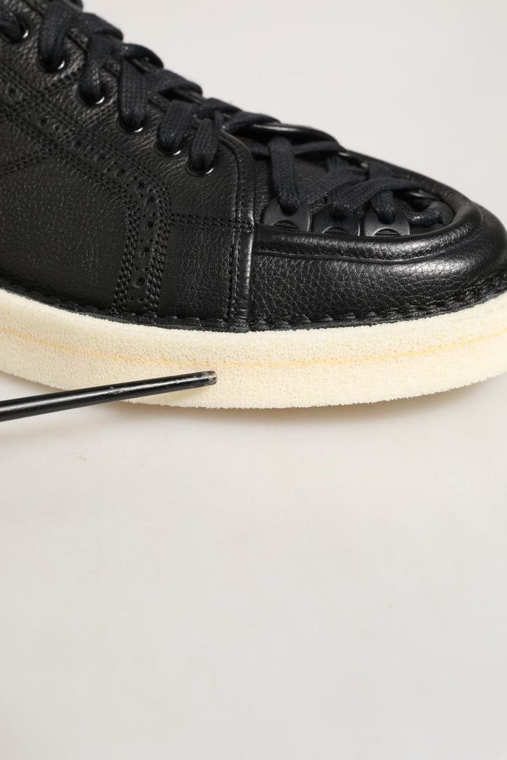 Dolce & Gabbana Black Leather Lace Up Low Top Sneakers Shoes - RIMODA