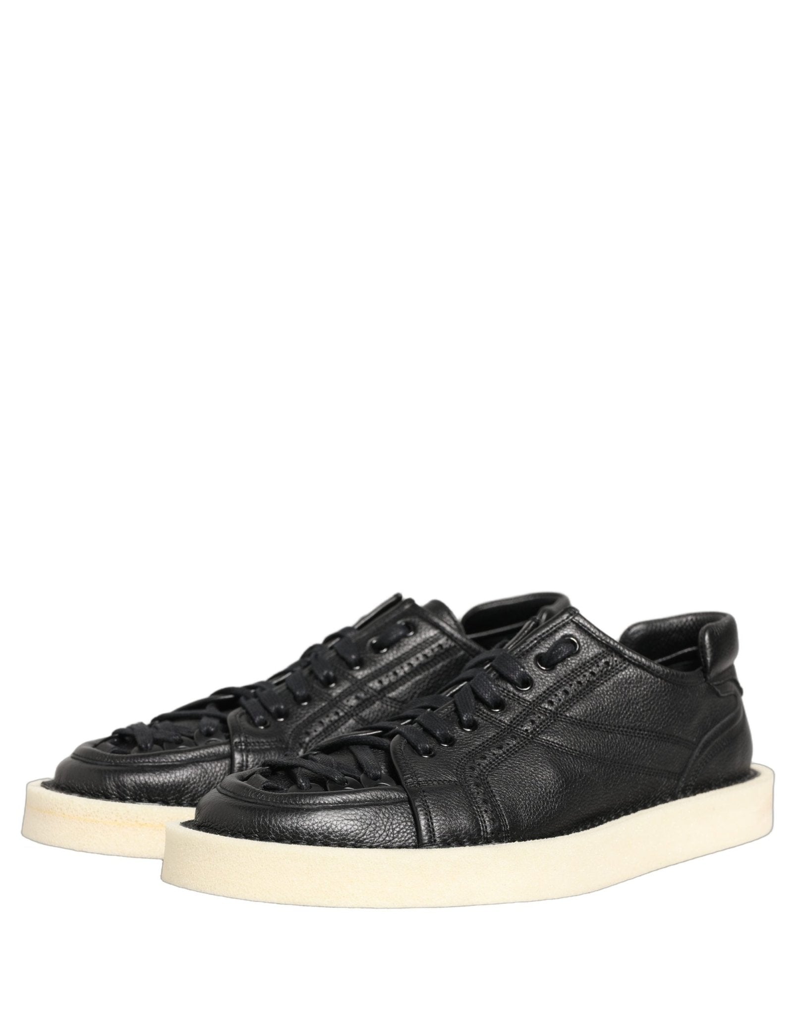 Dolce & Gabbana Black Leather Lace Up Low Top Sneakers Shoes - RIMODA