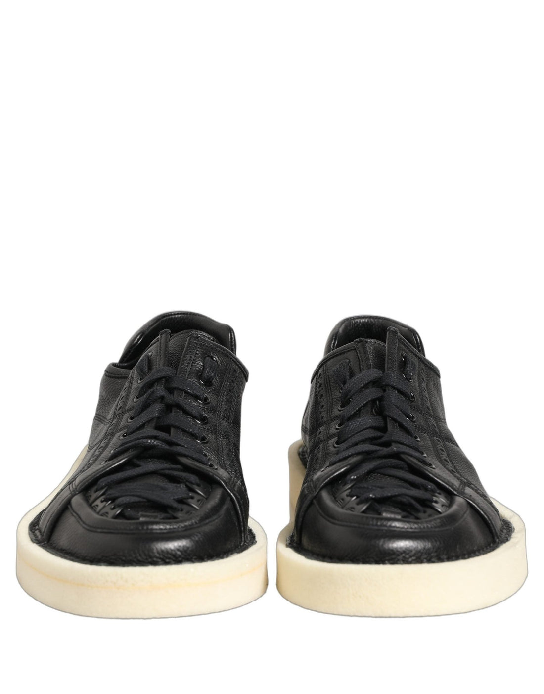 Dolce & Gabbana Black Leather Lace Up Low Top Sneakers Shoes - RIMODA