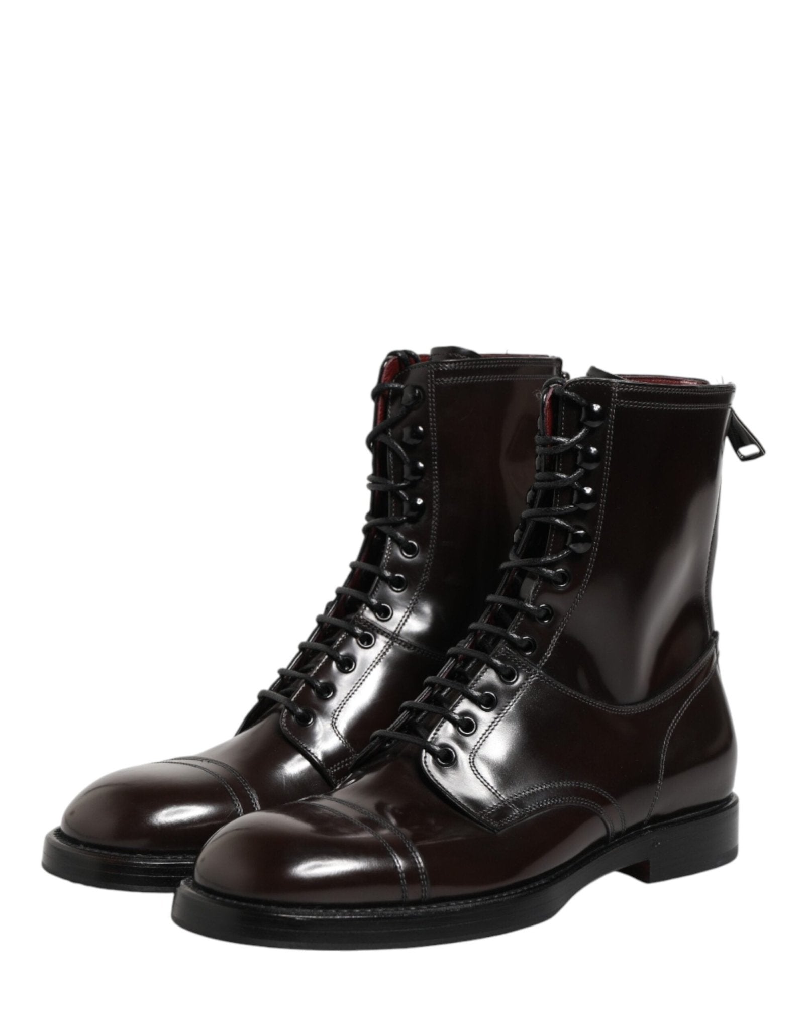 Dolce & Gabbana Black Leather Lace Up Mid Calf Boots Shoes - RIMODA