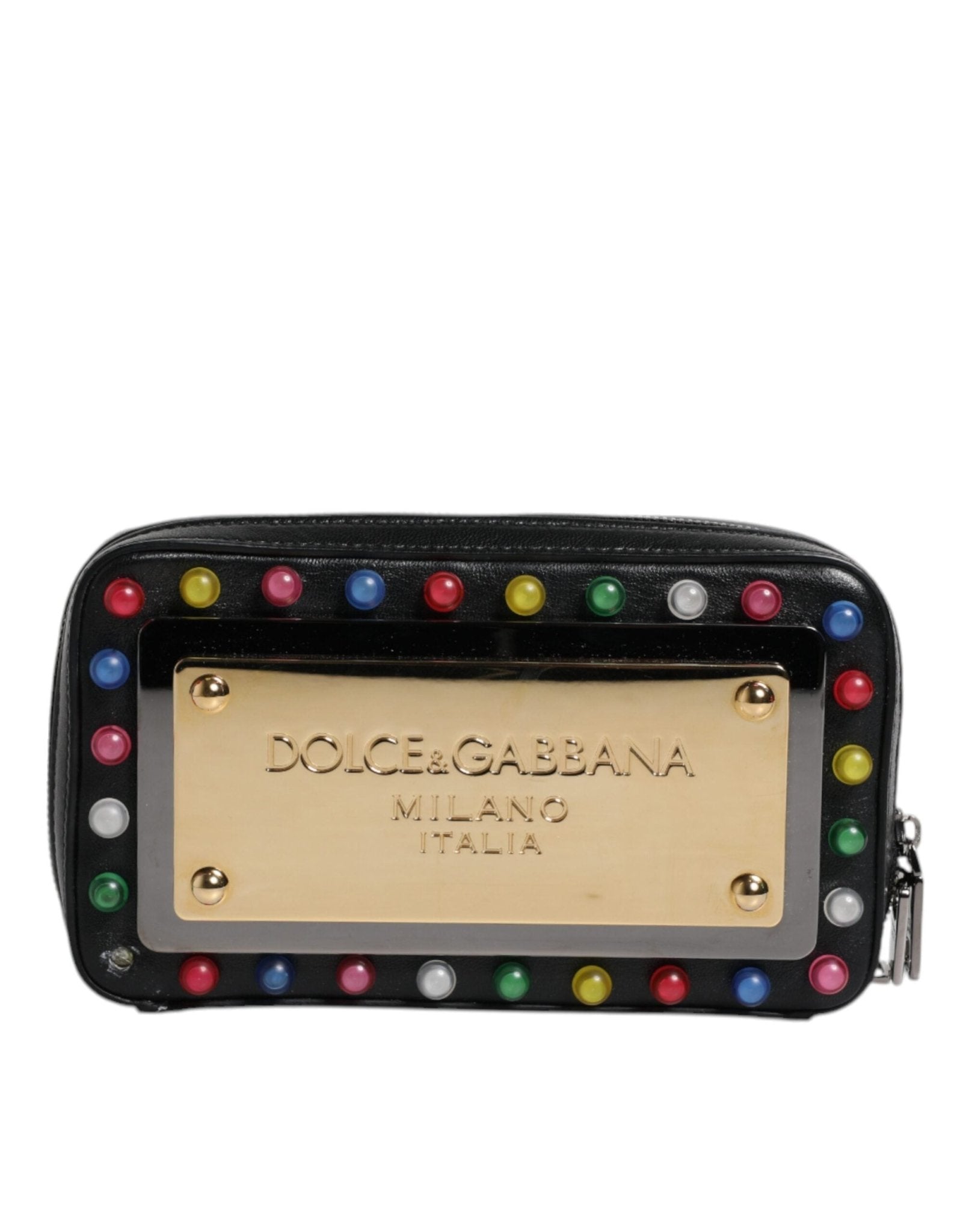 Dolce & Gabbana Black Leather LED Logo Wrist Strap Clutch Bag - RIMODA