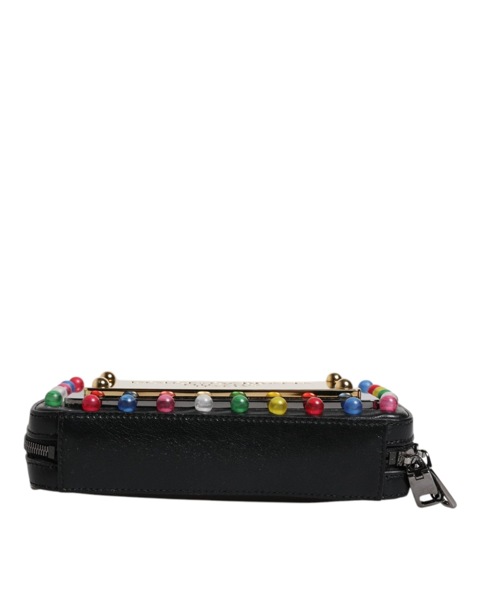 Dolce & Gabbana Black Leather LED Logo Wrist Strap Clutch Bag - RIMODA