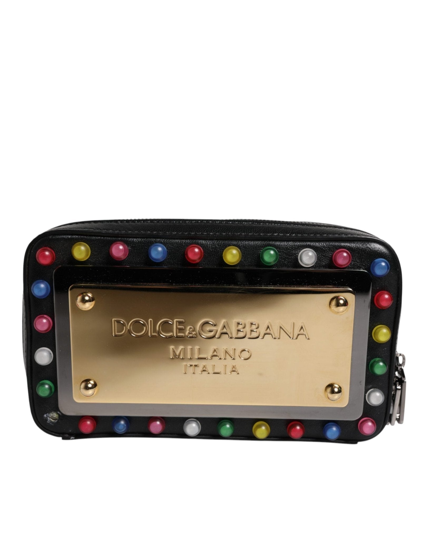 Dolce & Gabbana Black Leather LED Logo Wrist Strap Clutch Bag - RIMODA