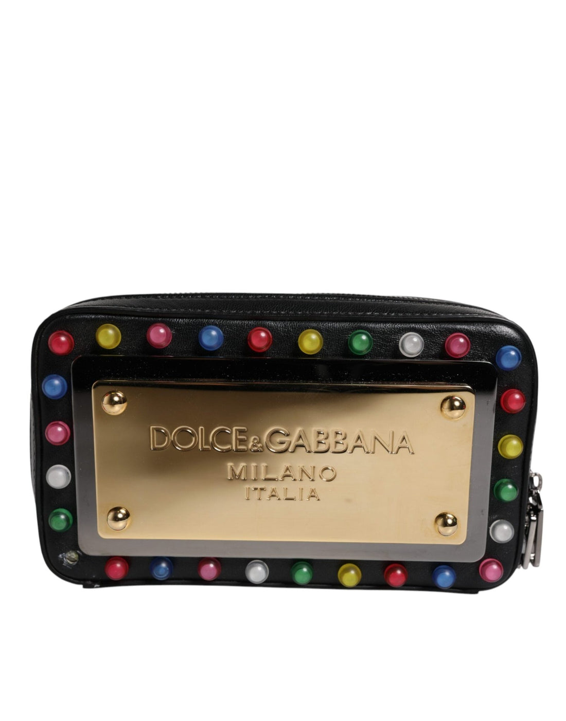 Dolce & Gabbana Black Leather LED Logo Wrist Strap Clutch Bag - RIMODA