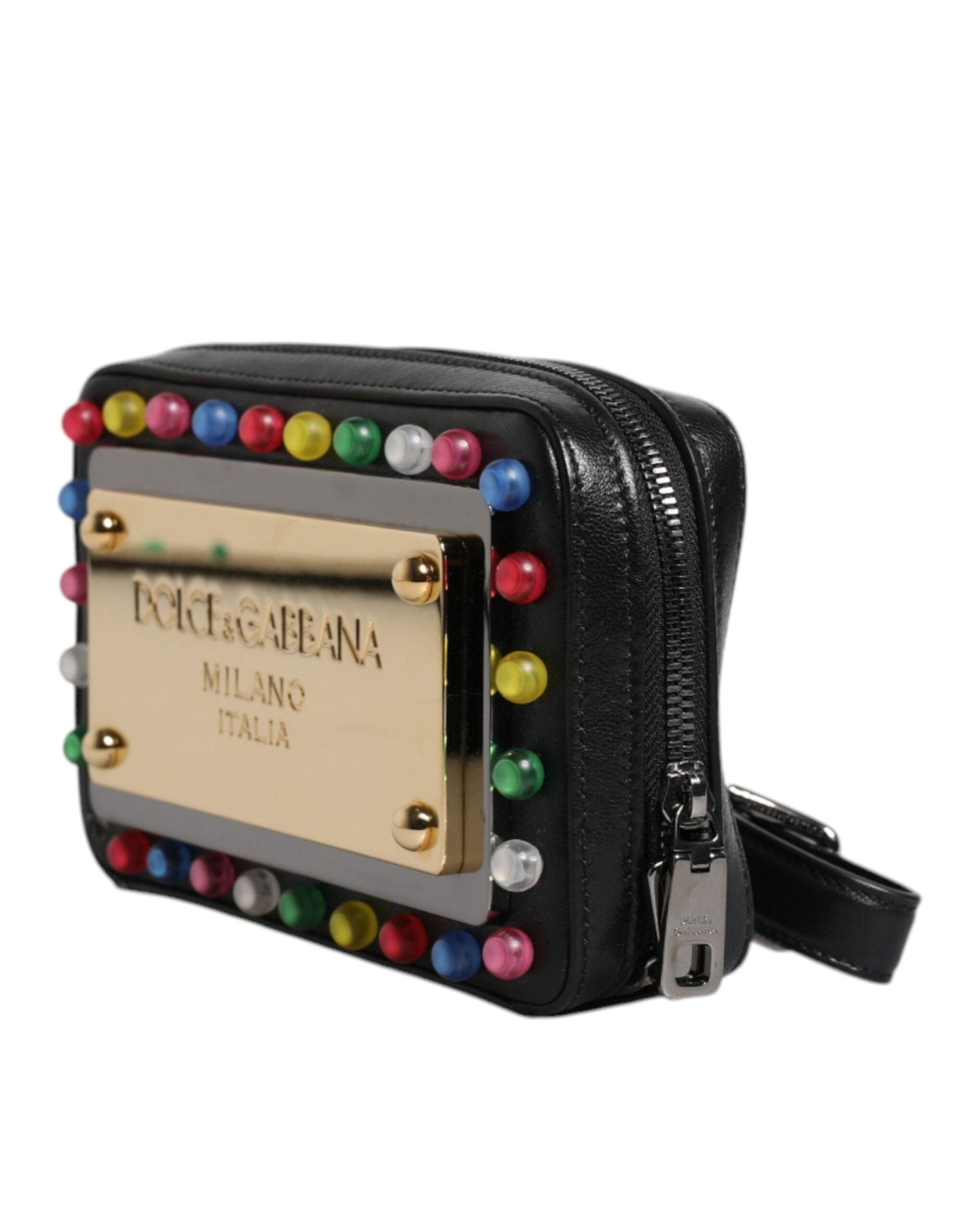 Dolce & Gabbana Black Leather LED Logo Wrist Strap Clutch Bag - RIMODA