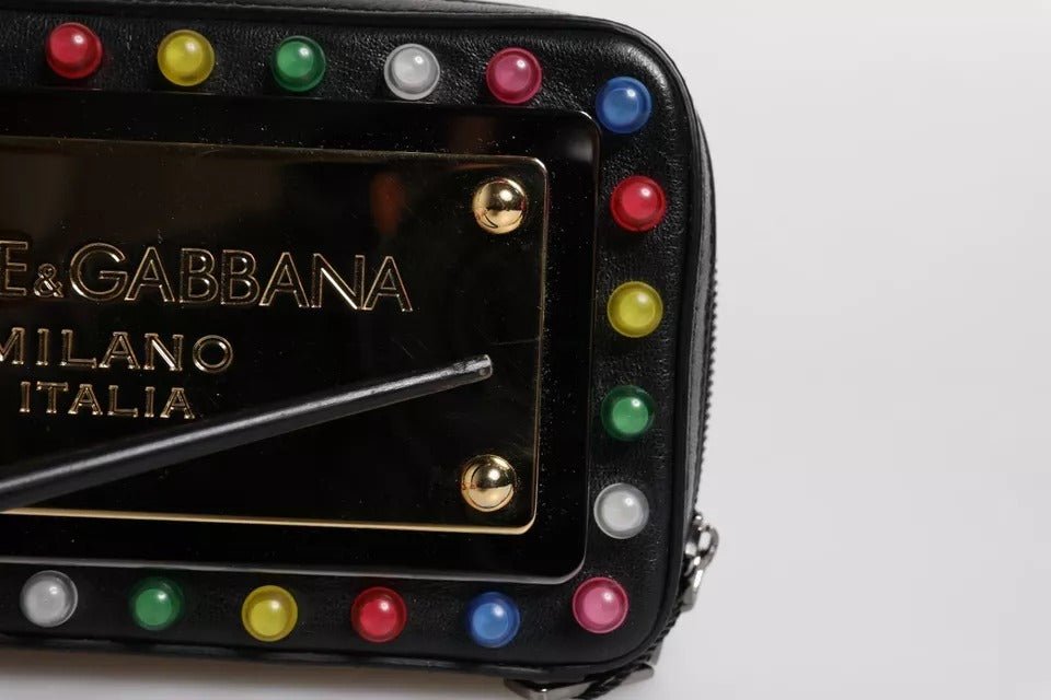 Dolce & Gabbana Black Leather LED Logo Wrist Strap Clutch Bag - RIMODA