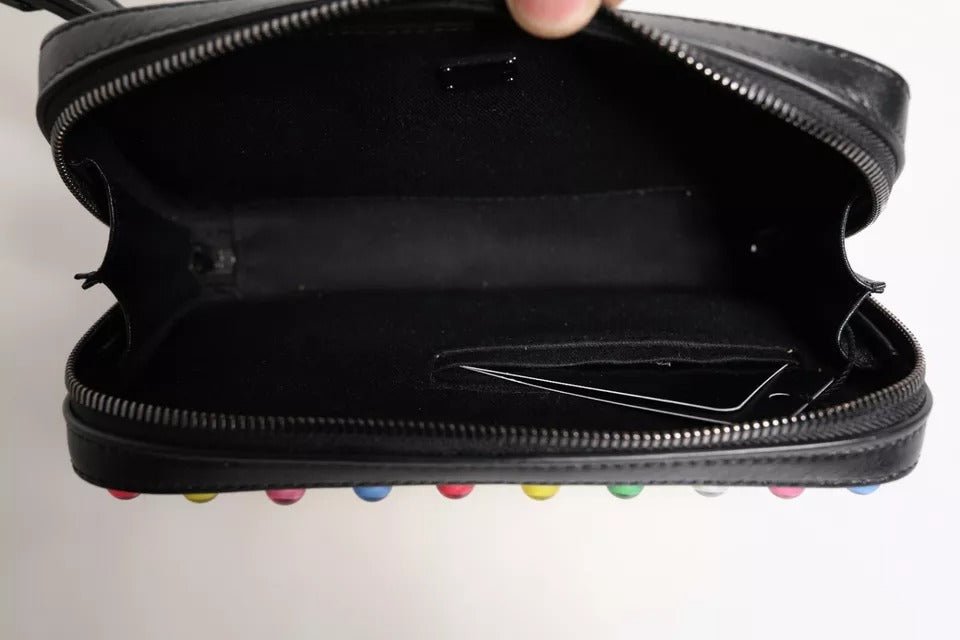 Dolce & Gabbana Black Leather LED Logo Wrist Strap Clutch Bag - RIMODA