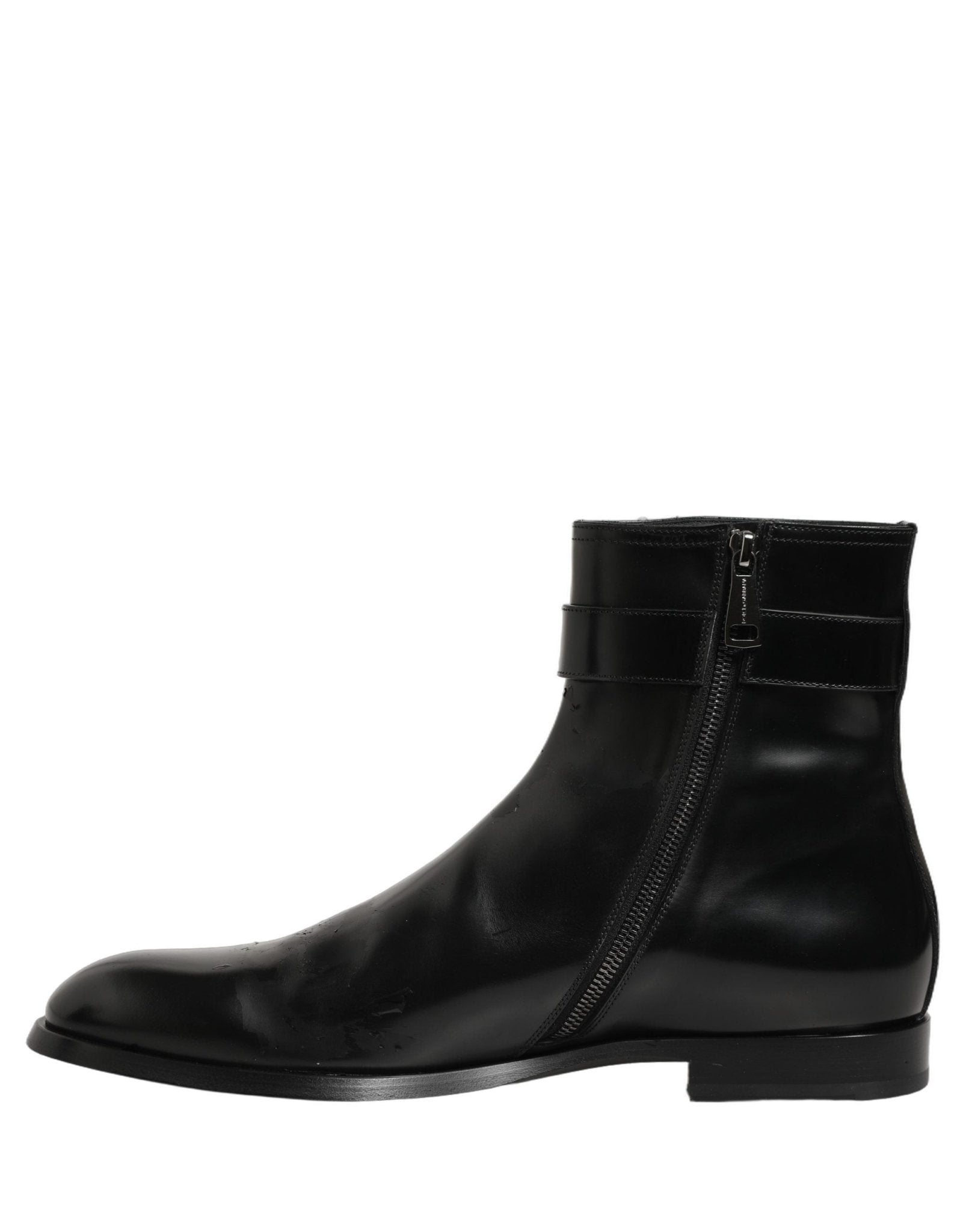 Dolce & Gabbana Black Leather Logo Buckle Mid Calf Boots Shoes - RIMODA