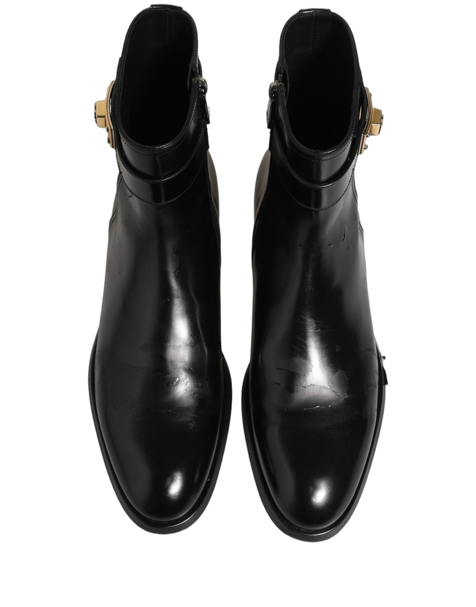 Dolce & Gabbana Black Leather Logo Buckle Mid Calf Boots Shoes - RIMODA
