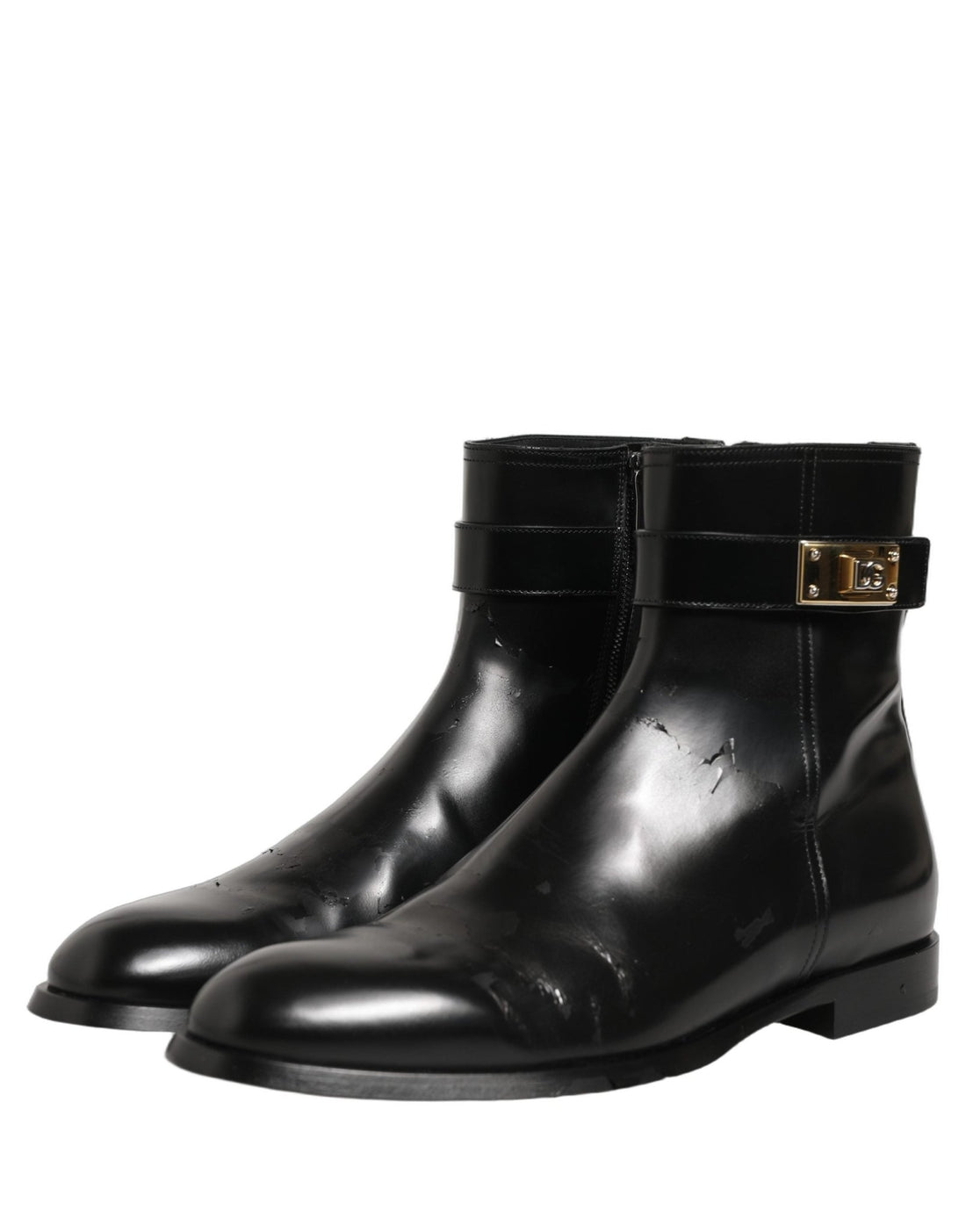 Dolce & Gabbana Black Leather Logo Buckle Mid Calf Boots Shoes - RIMODA