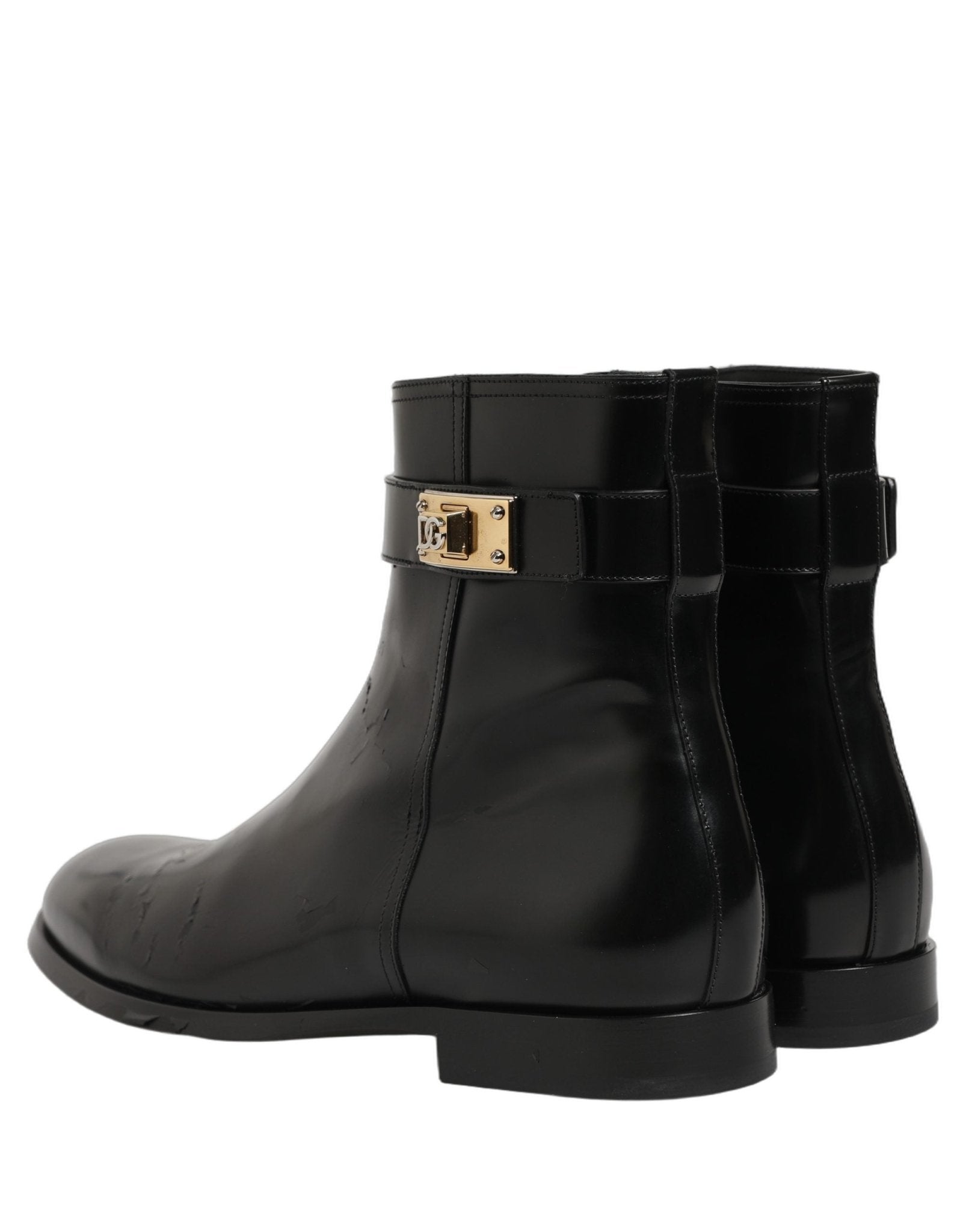 Dolce & Gabbana Black Leather Logo Buckle Mid Calf Boots Shoes - RIMODA