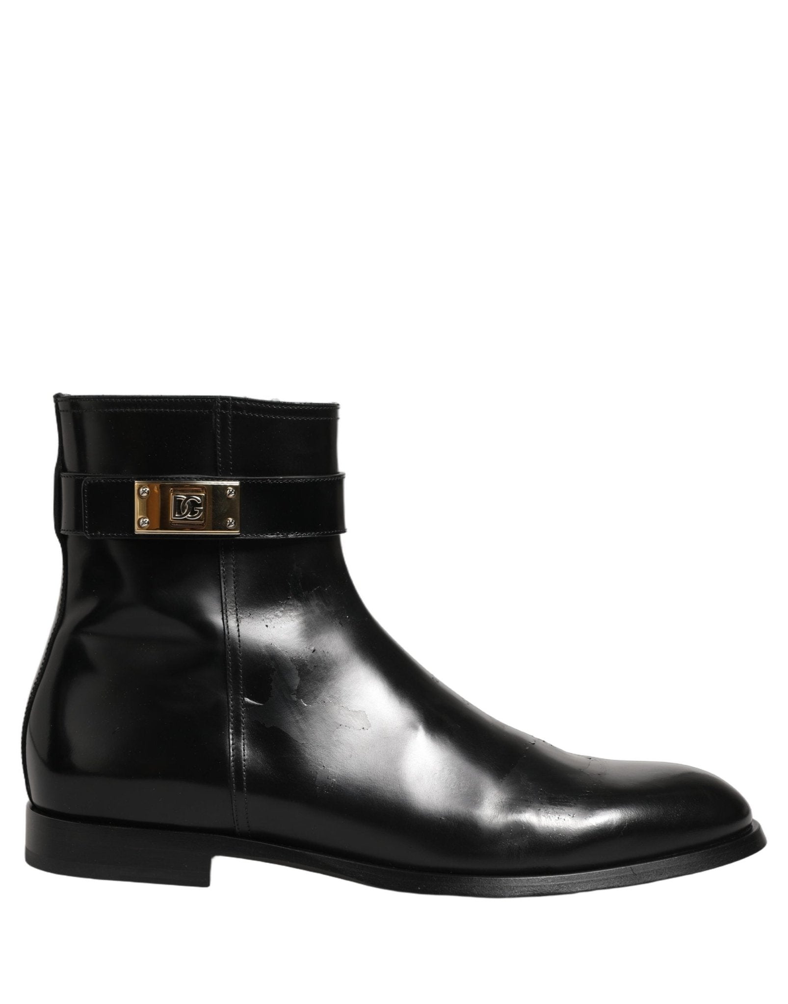 Dolce & Gabbana Black Leather Logo Buckle Mid Calf Boots Shoes - RIMODA