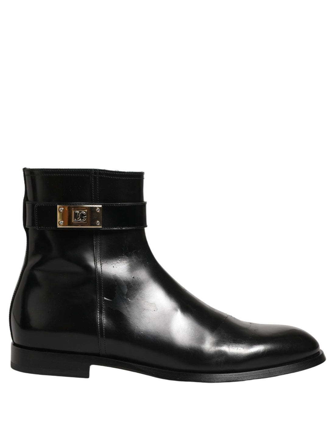 Dolce & Gabbana Black Leather Logo Buckle Mid Calf Boots Shoes - RIMODA