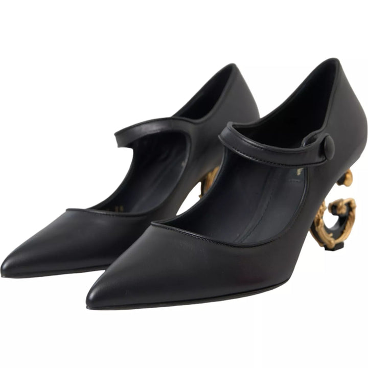 Dolce & Gabbana Black Leather Logo Heels Mary Janes Pumps Shoes - RIMODA