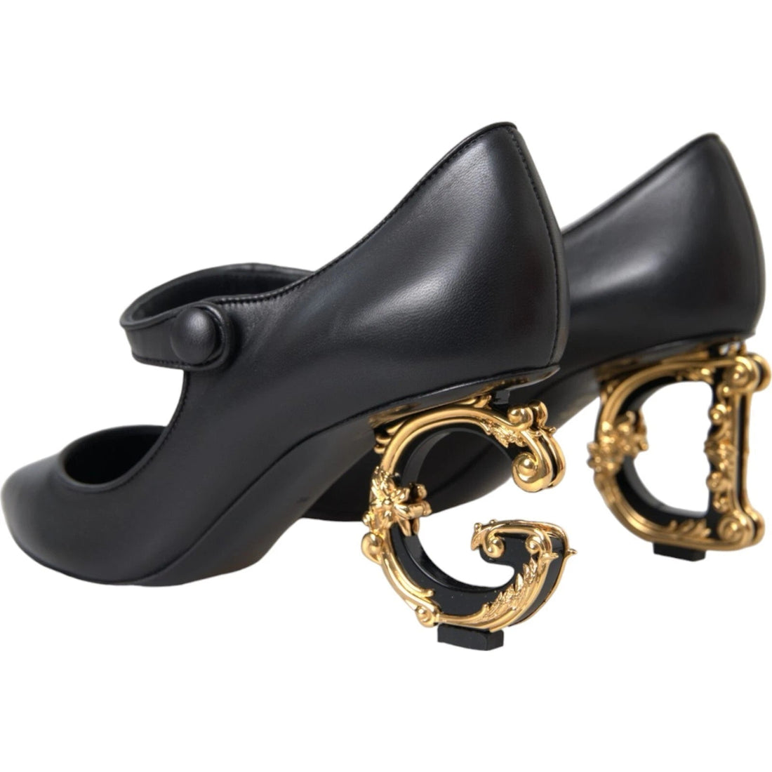 Dolce & Gabbana Black Leather Logo Heels Mary Janes Pumps Shoes - RIMODA