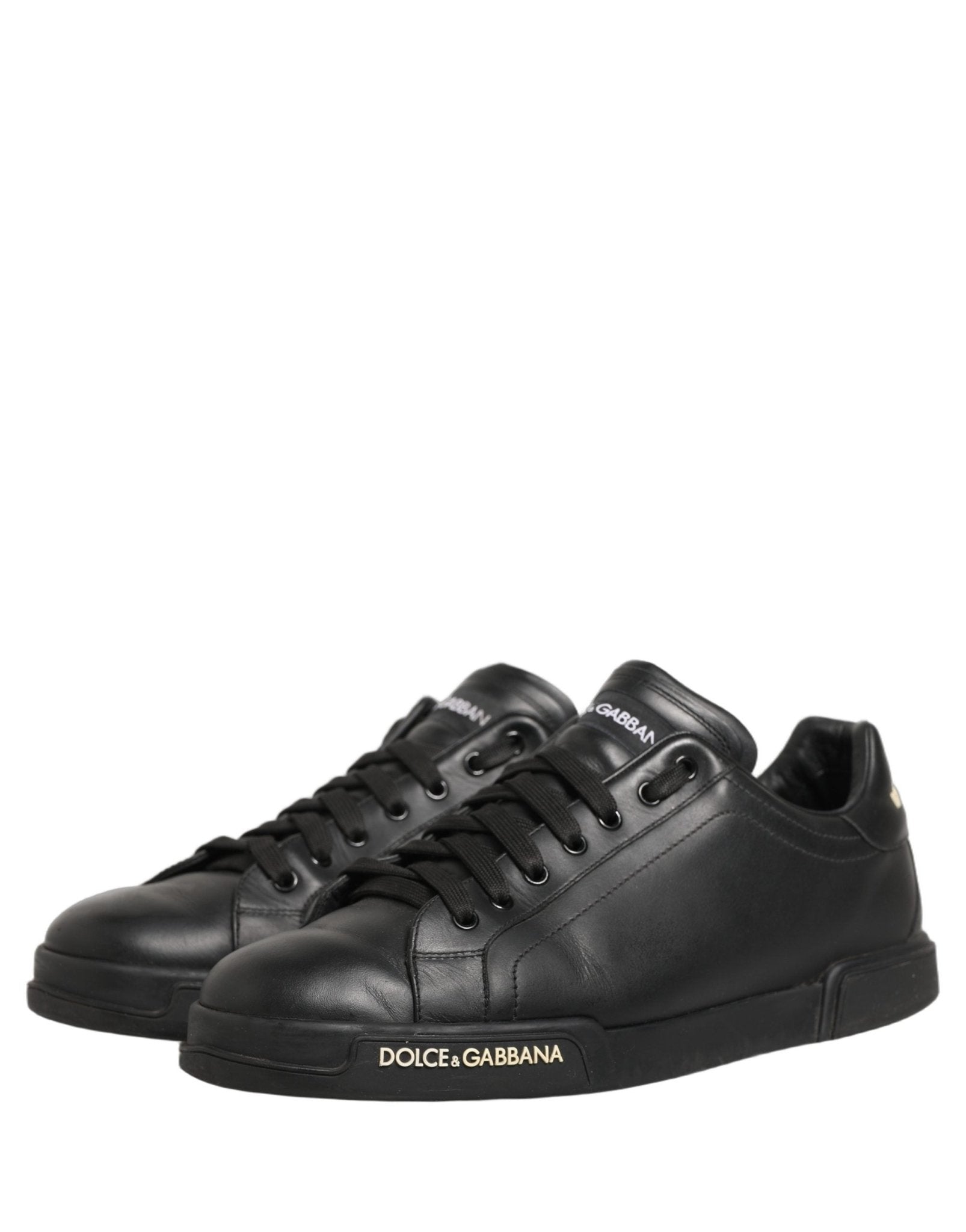 Dolce & Gabbana Black Leather Logo Low Top Men Sneakers Shoes - RIMODA