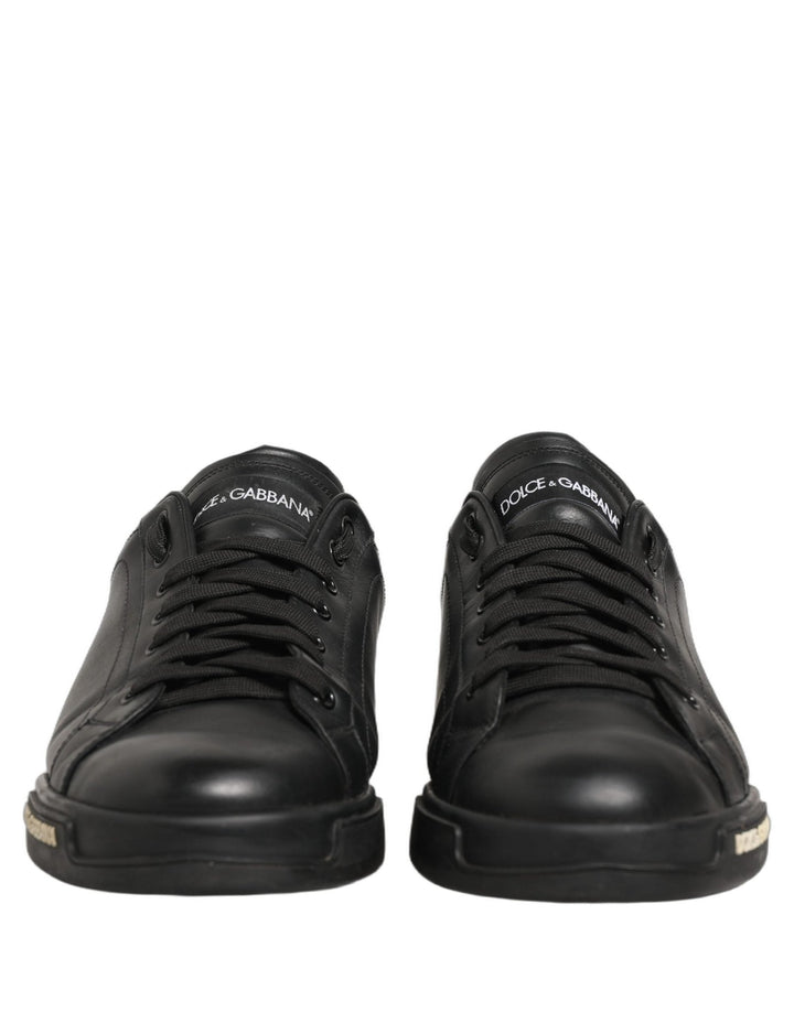Dolce & Gabbana Black Leather Logo Low Top Men Sneakers Shoes - RIMODA