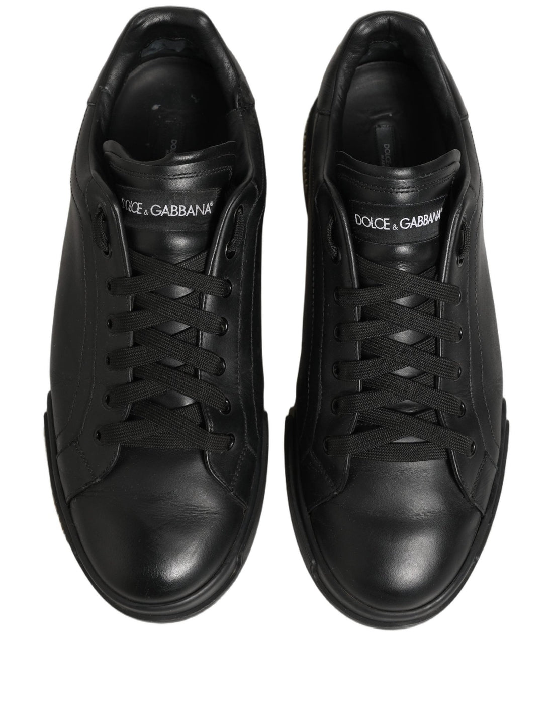 Dolce & Gabbana Black Leather Logo Low Top Men Sneakers Shoes - RIMODA