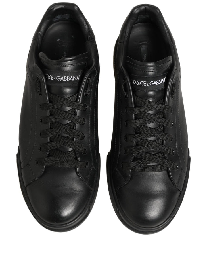Dolce & Gabbana Black Leather Logo Low Top Men Sneakers Shoes - RIMODA