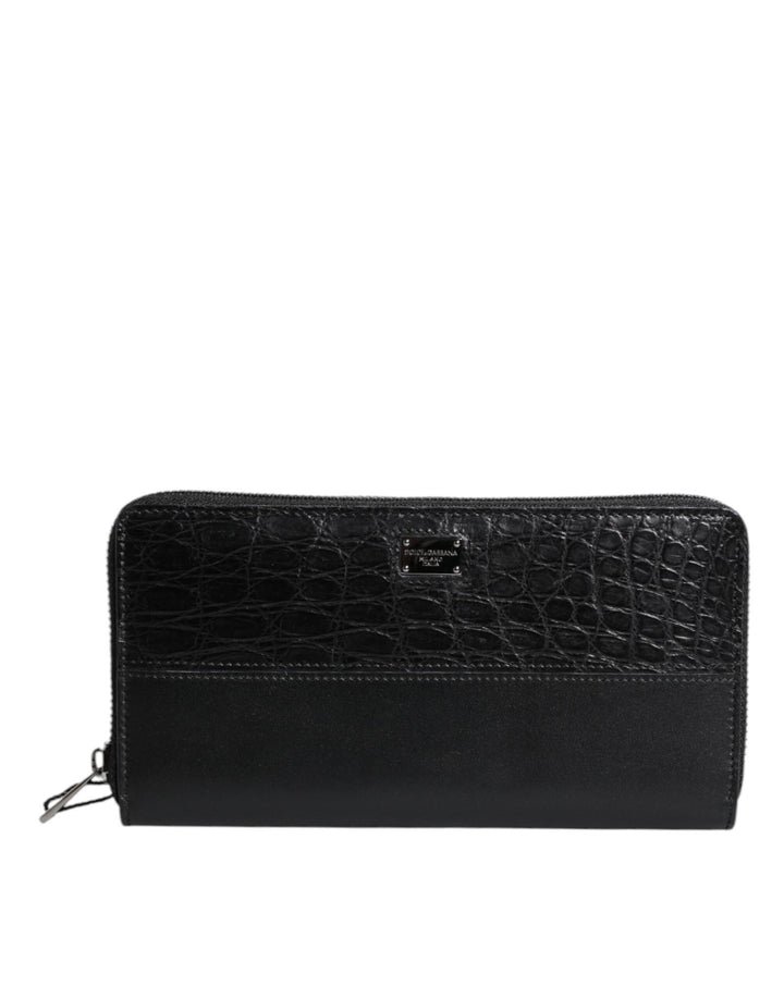 Dolce & Gabbana Black Leather Logo Plaque Zip Around Continental Wallet - RIMODA
