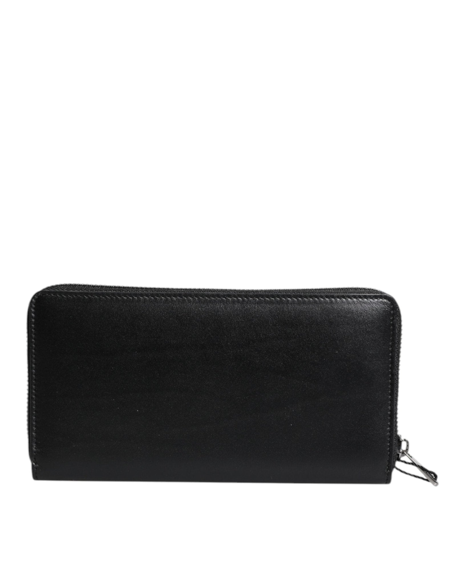 Dolce & Gabbana Black Leather Logo Plaque Zip Around Continental Wallet - RIMODA